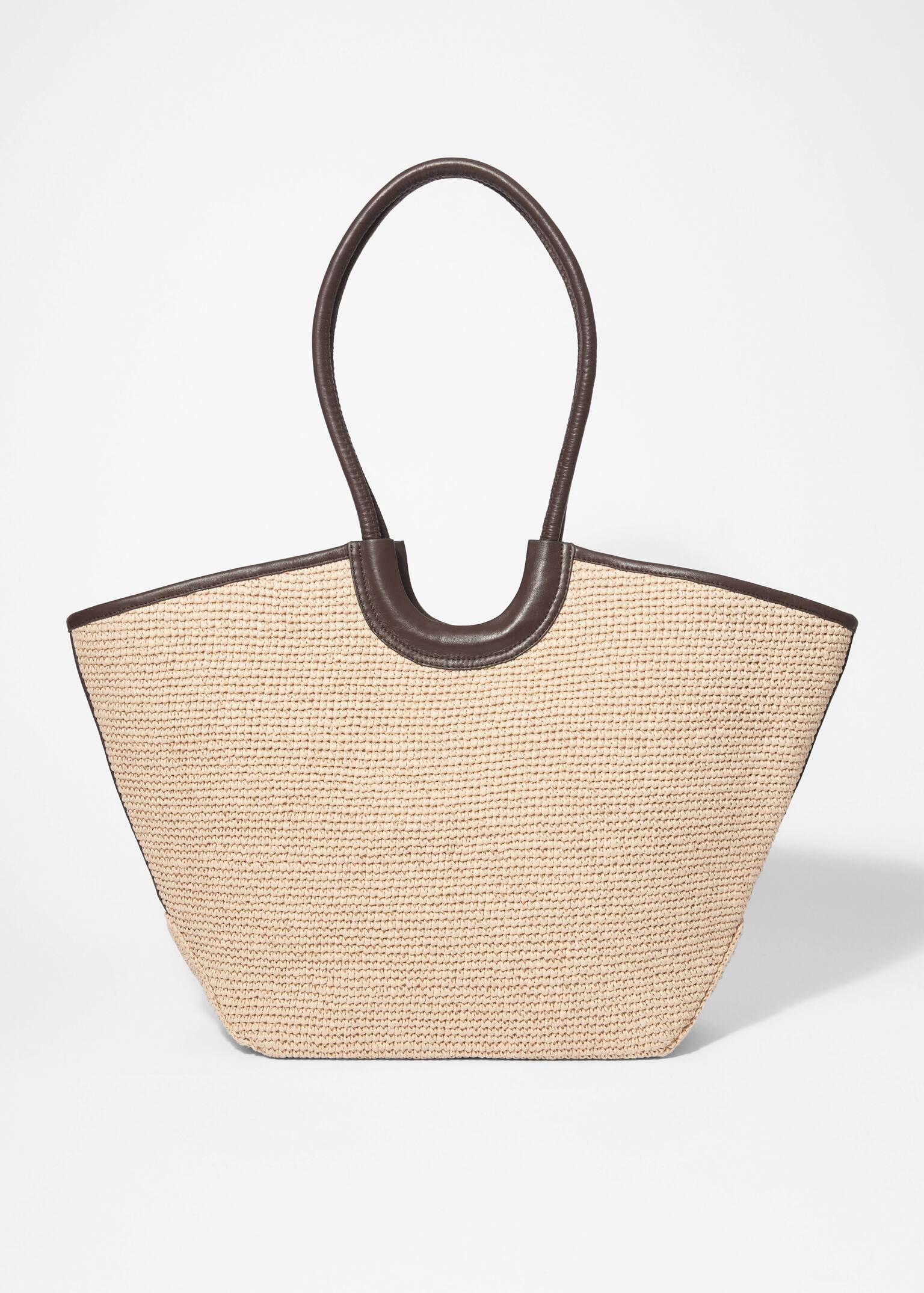 Geantă din paie cu detalii din piele - Bej - 2