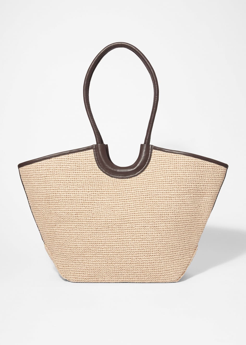 Leather-Detailed Straw Tote