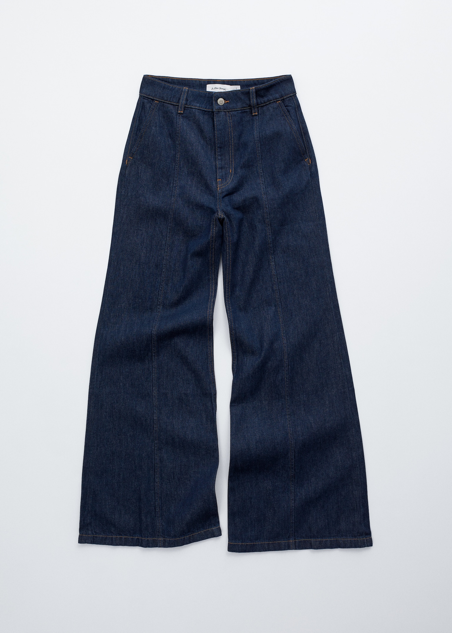 Calças de ganga bootcut com costuras dobradas - Azul médio - 6