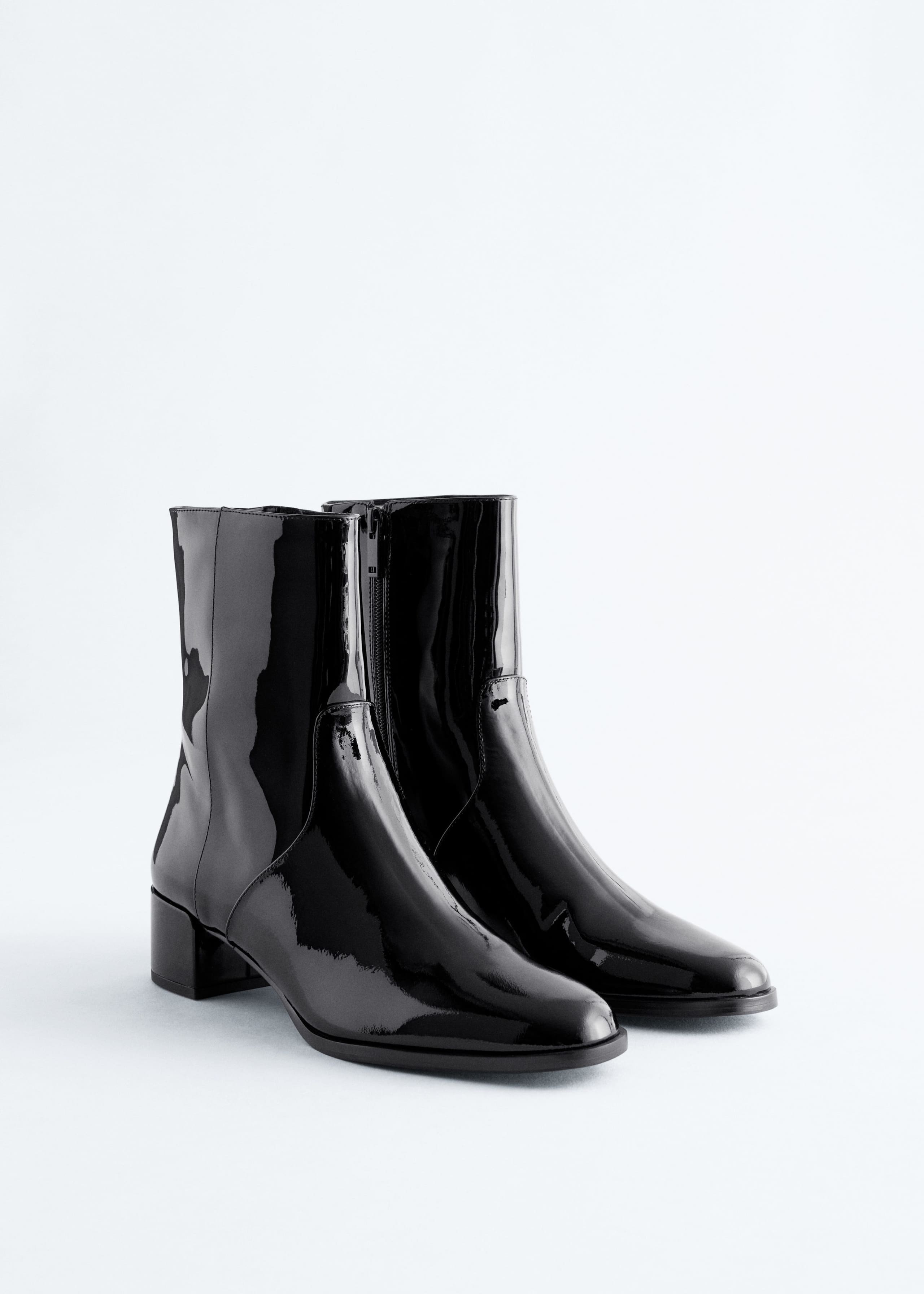Image of Heeled Glossed-Leather Ankle Boots