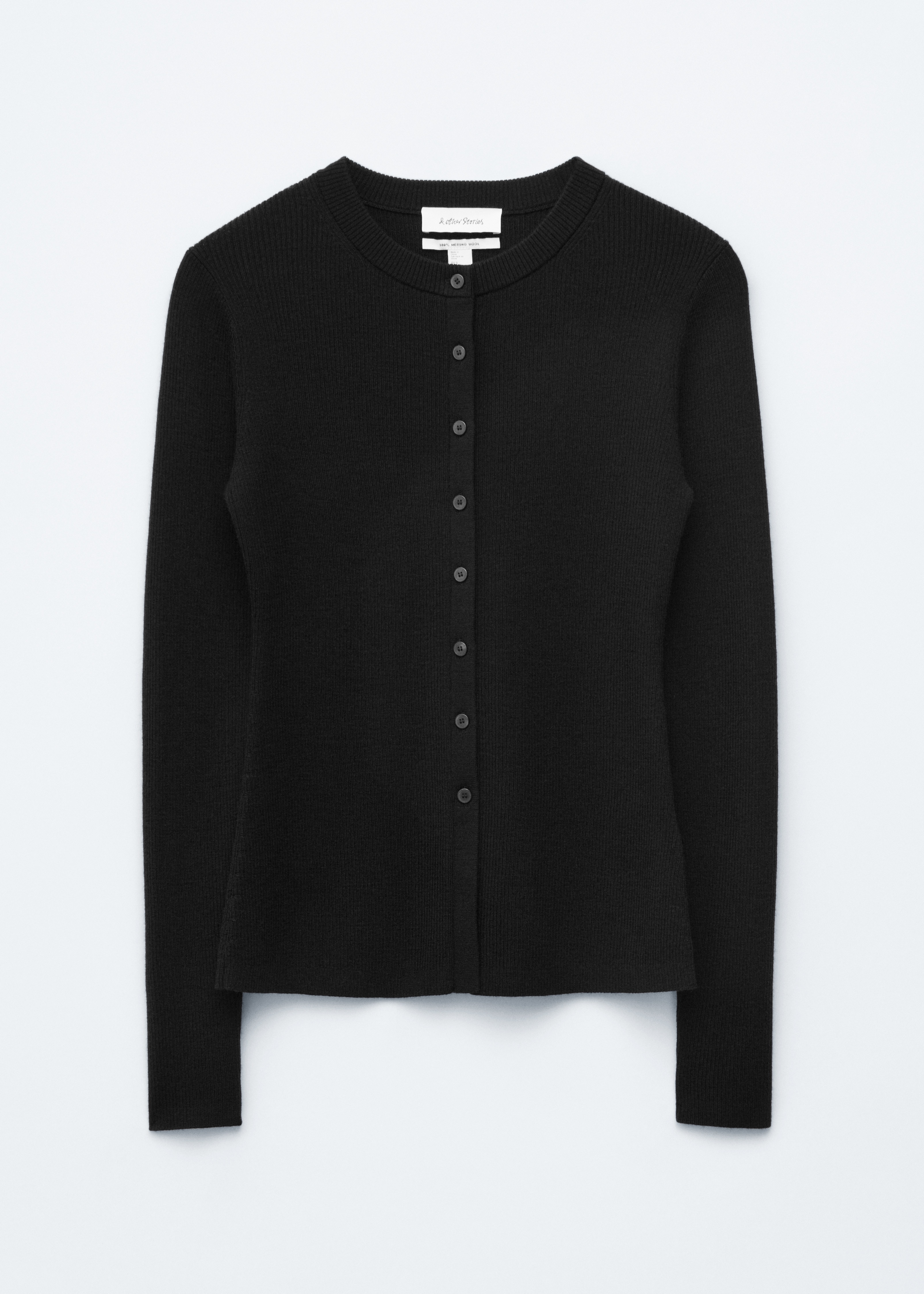 Cardigan en laine mérinos côtelée - Noir/Gris chiné