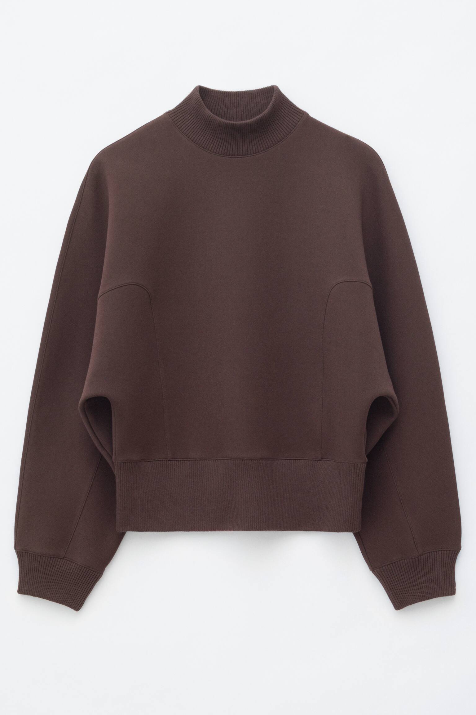 Mock Neck Scuba Sweatshirt - חום כהה/אפור מלנג' - 1