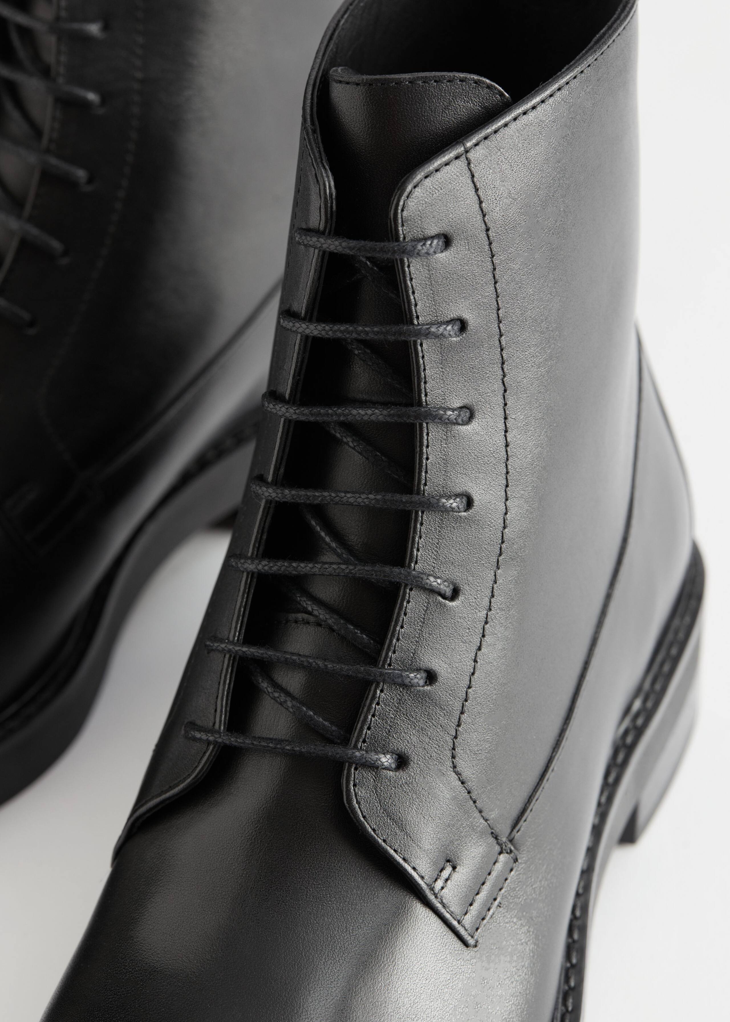 Lace-Up Leather Boots - {{variantName}} - Descriptive Detail