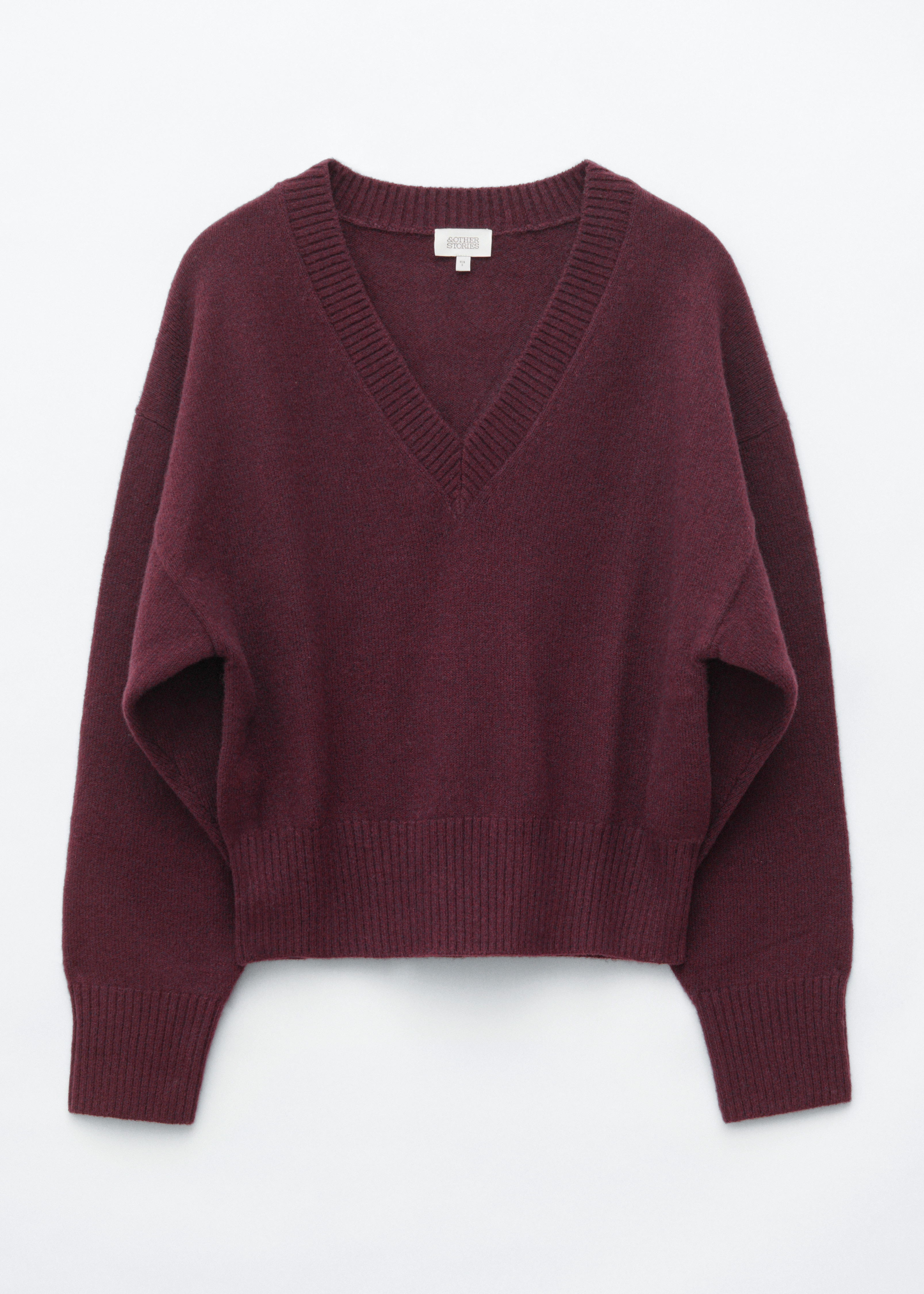 Maglione con scollo a V in lana e cotone - Rosso scuro/Grigio/Rosa