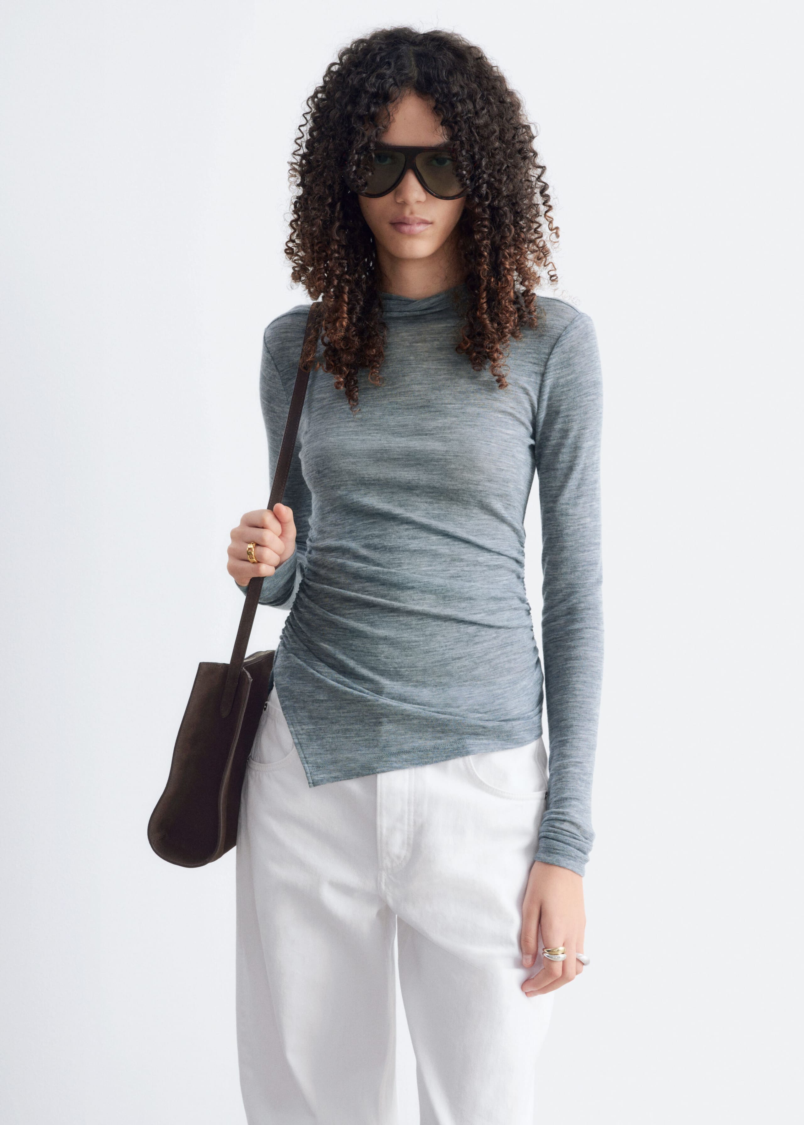Mock-Neck Wool Jersey Top - Grey - Lookbook