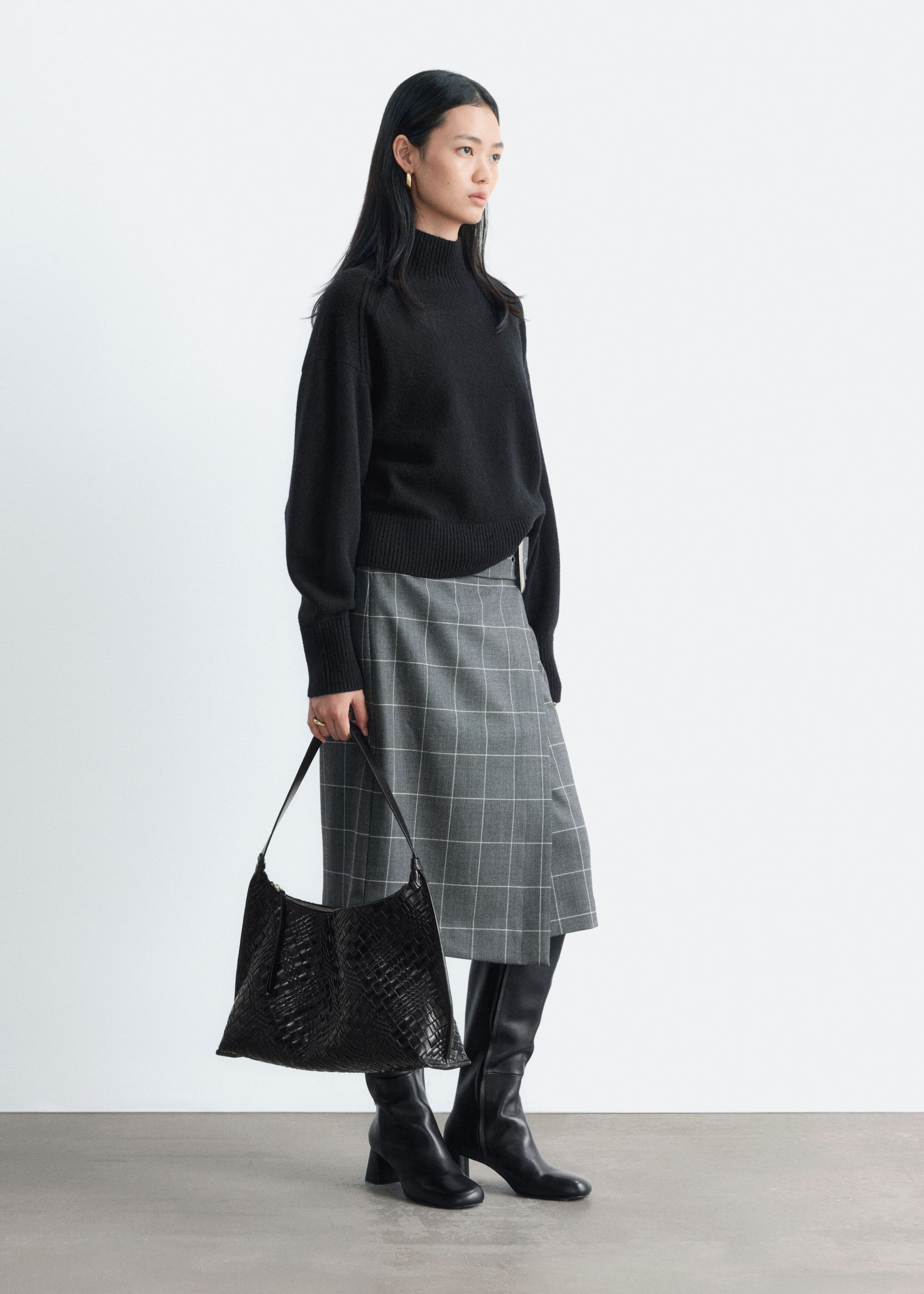 Mock-Neck Wool-Cotton Jumper - Black - Lookbook