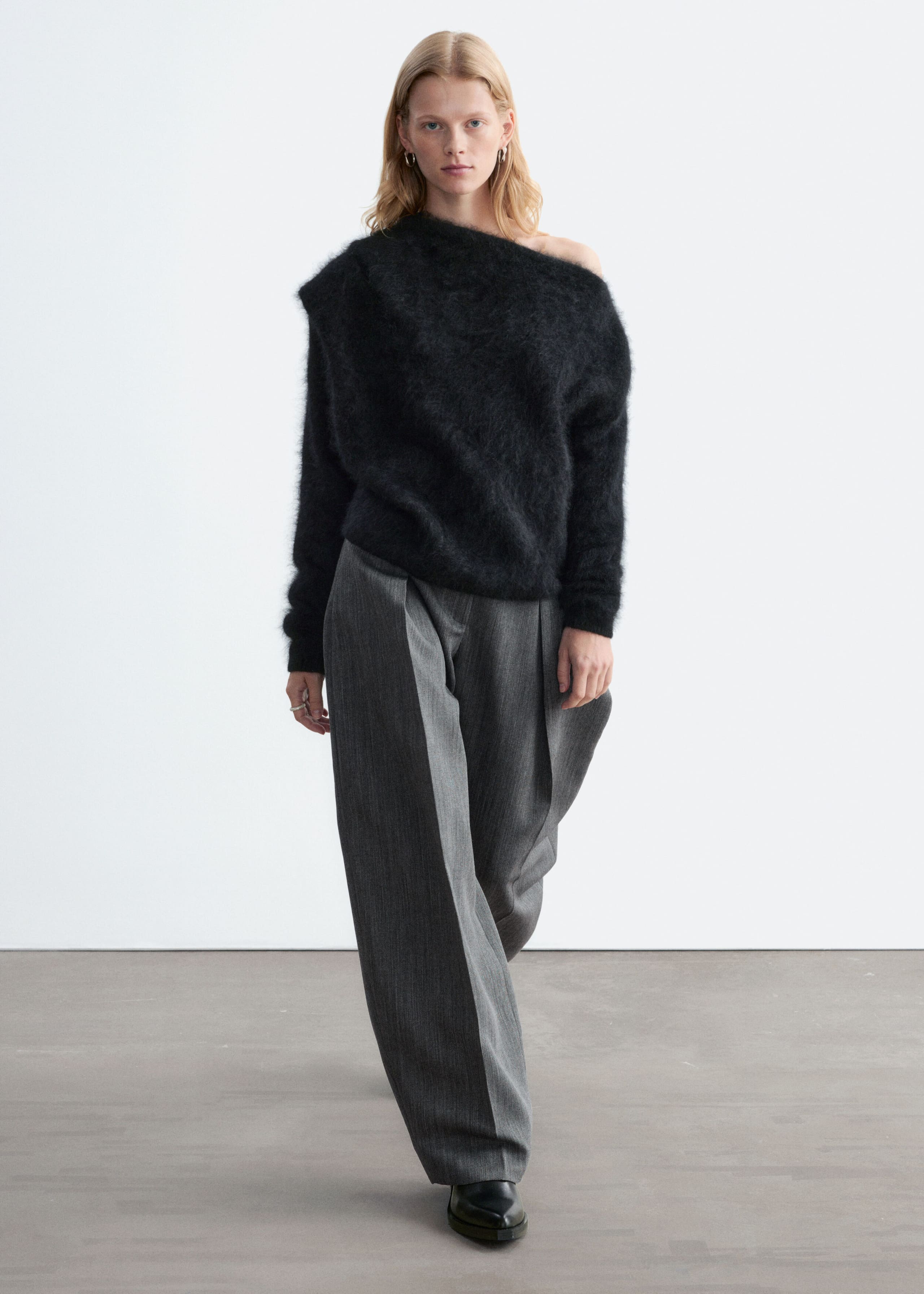 Draped-Neck Merino Wool Jumper - Pink - Lookbook