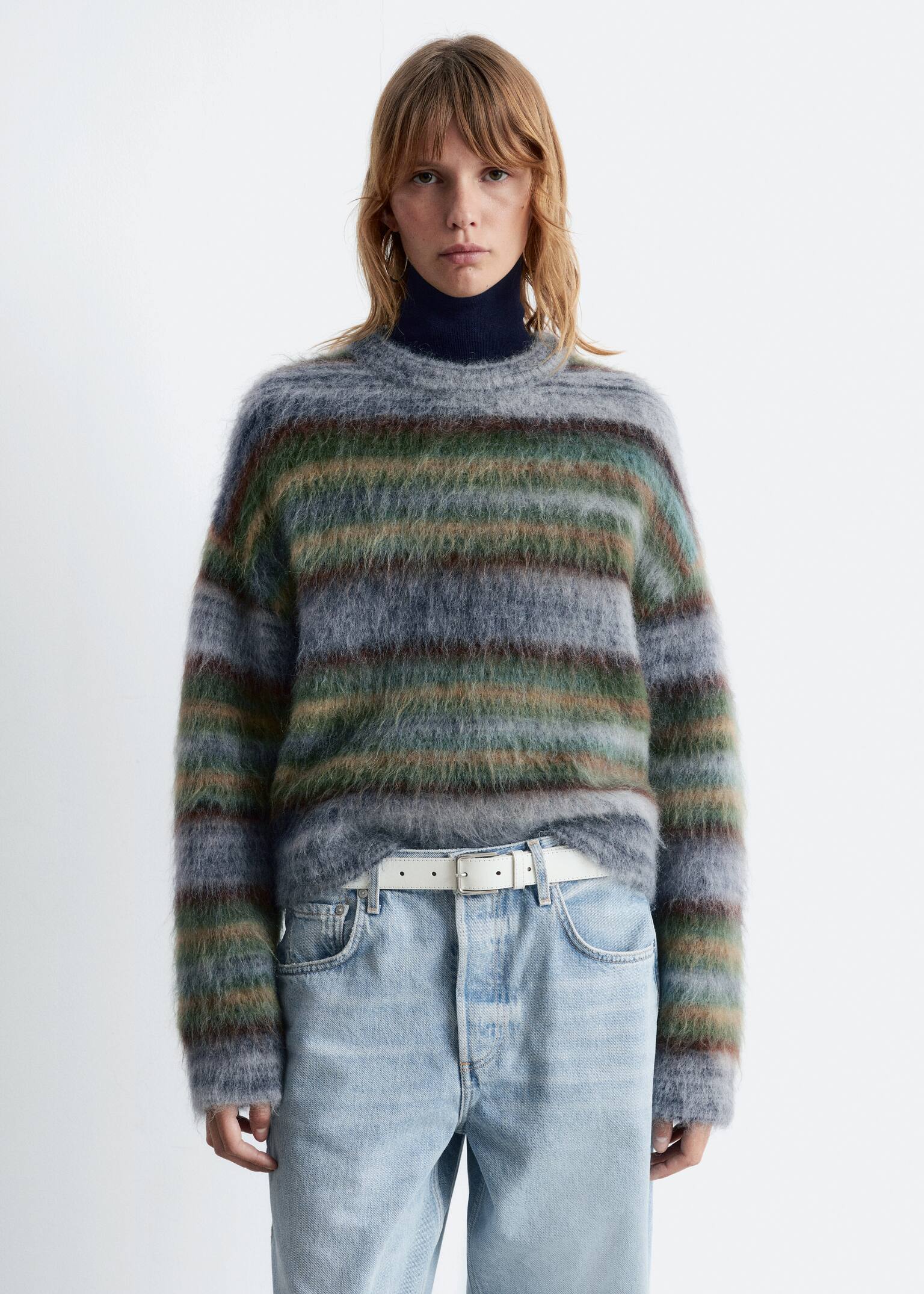 Gestreifter Strickpullover - Grau/Grün gestreift - 4