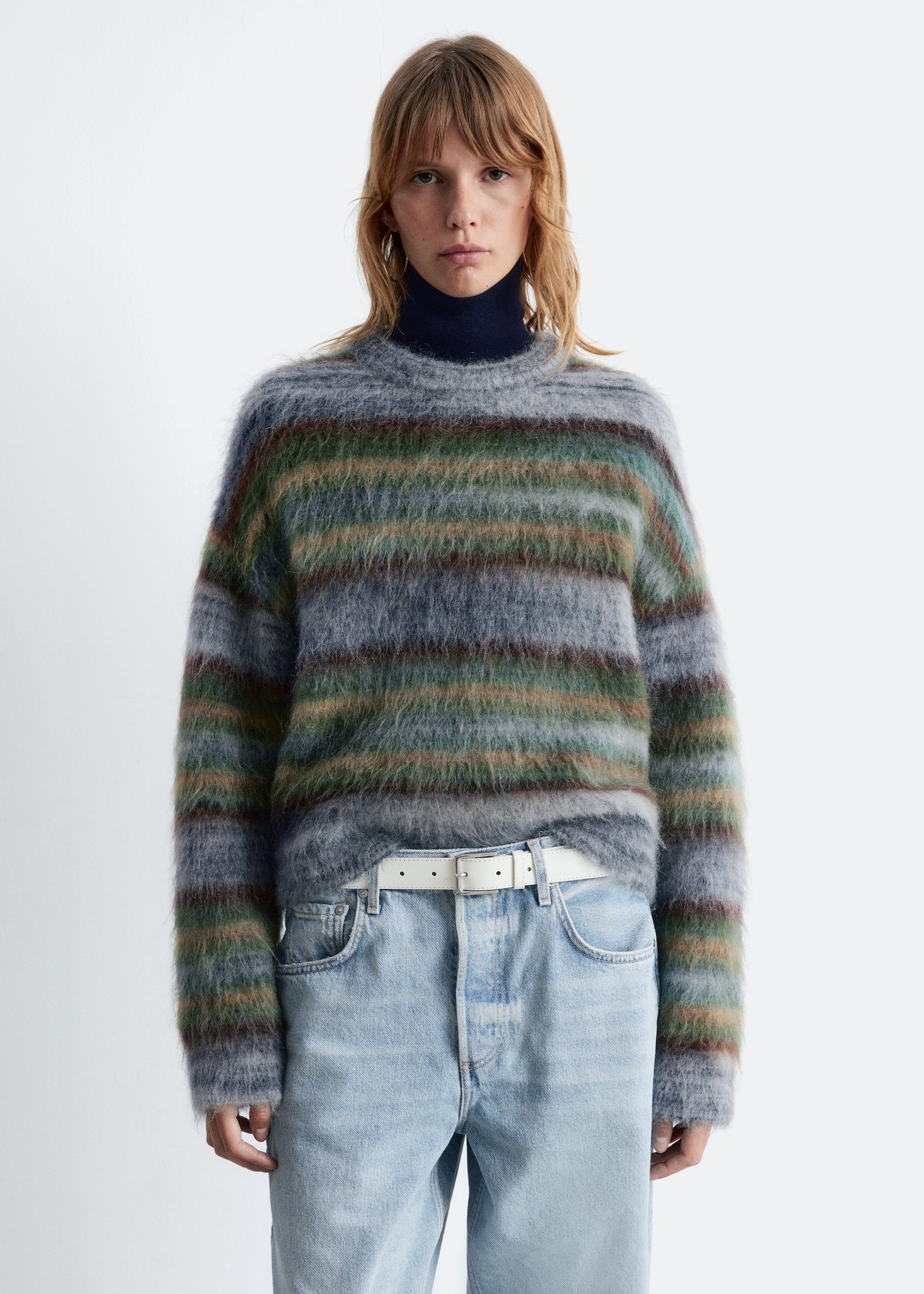View larger image: Striped Knit Sweater - Grey/Green Stripes - Ladies | H&M GB 3
