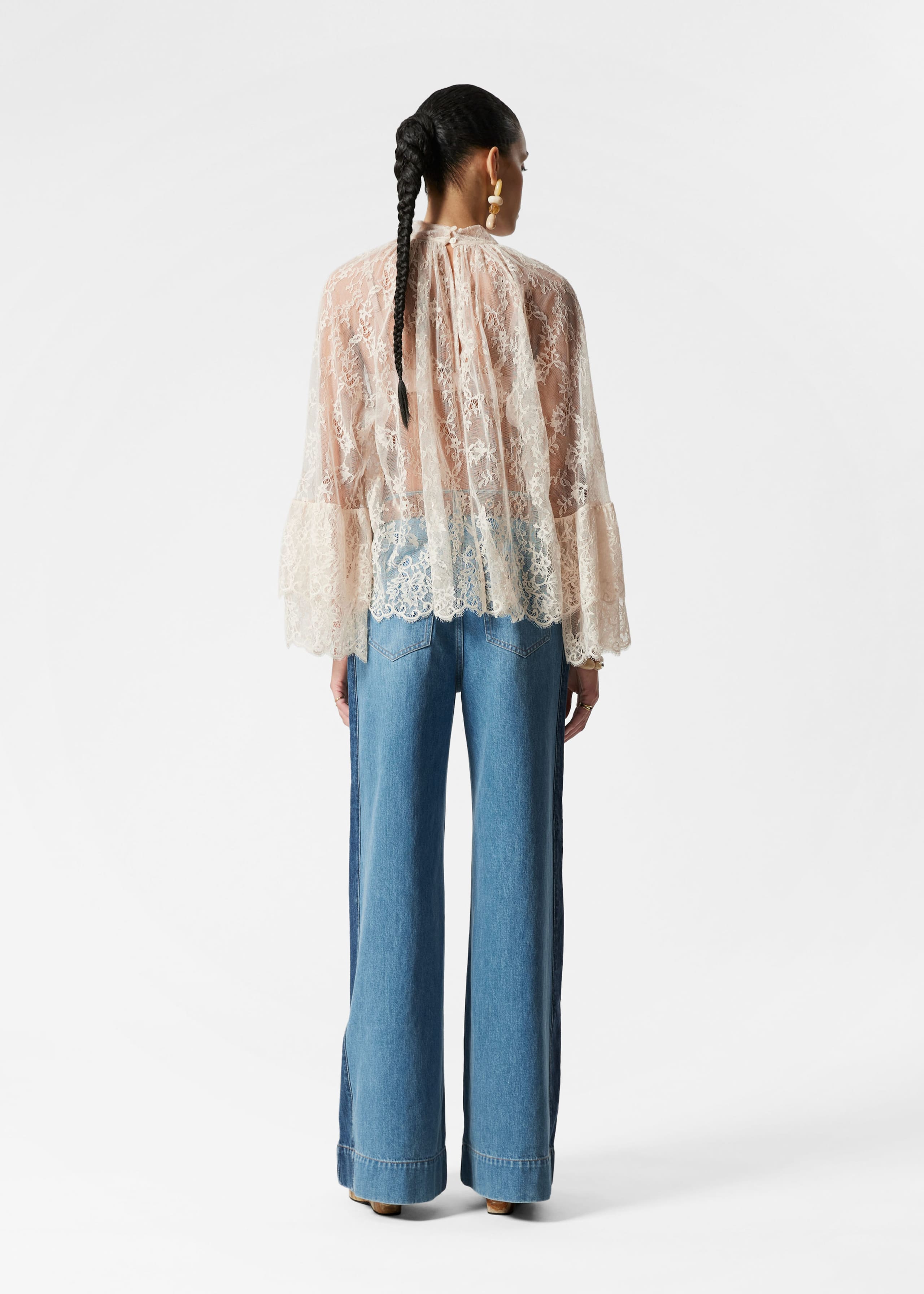 Image of Flounced Lace Blouse