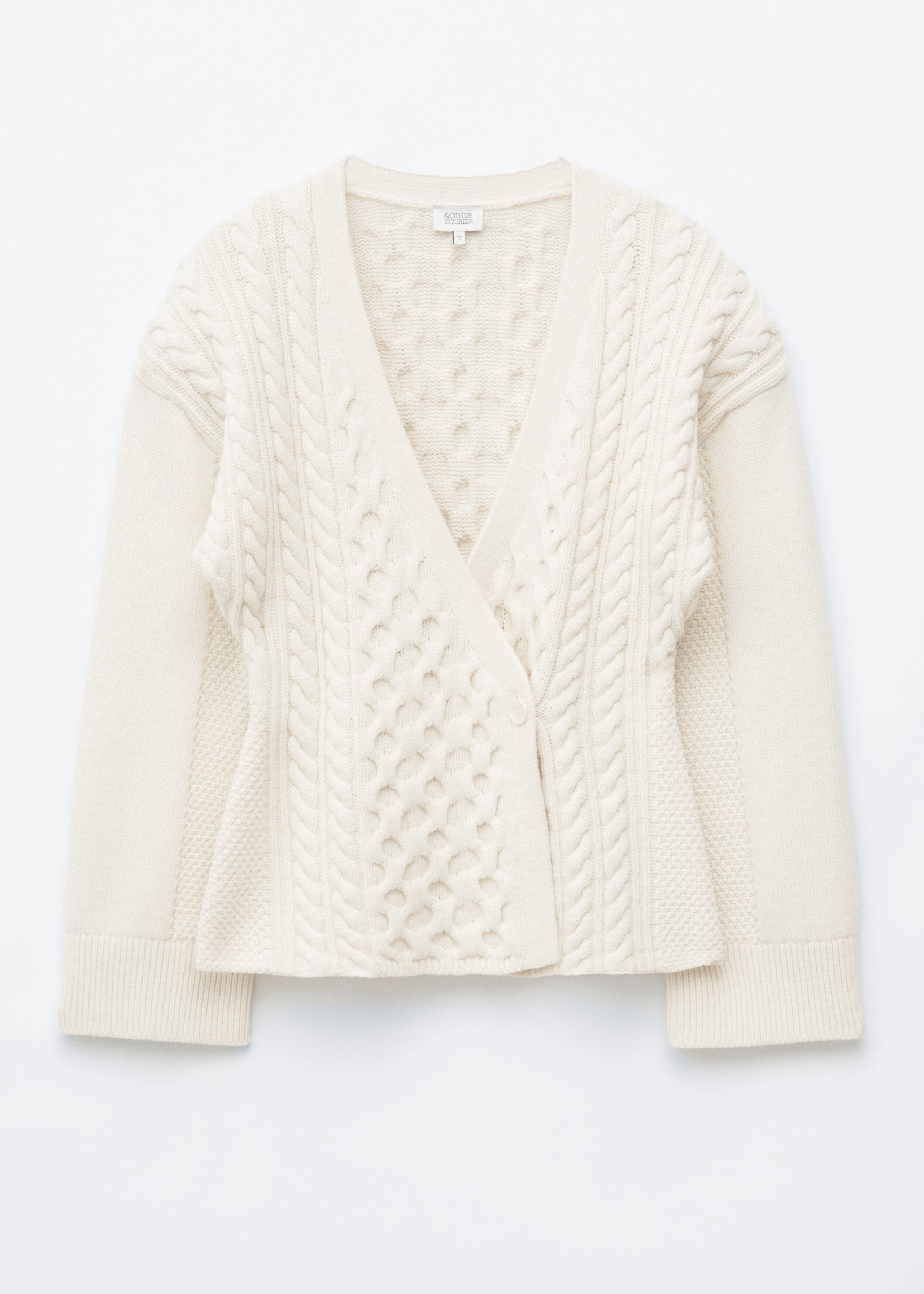 Wool-Cotton Cable Knit Cardigan - White - Lookbook