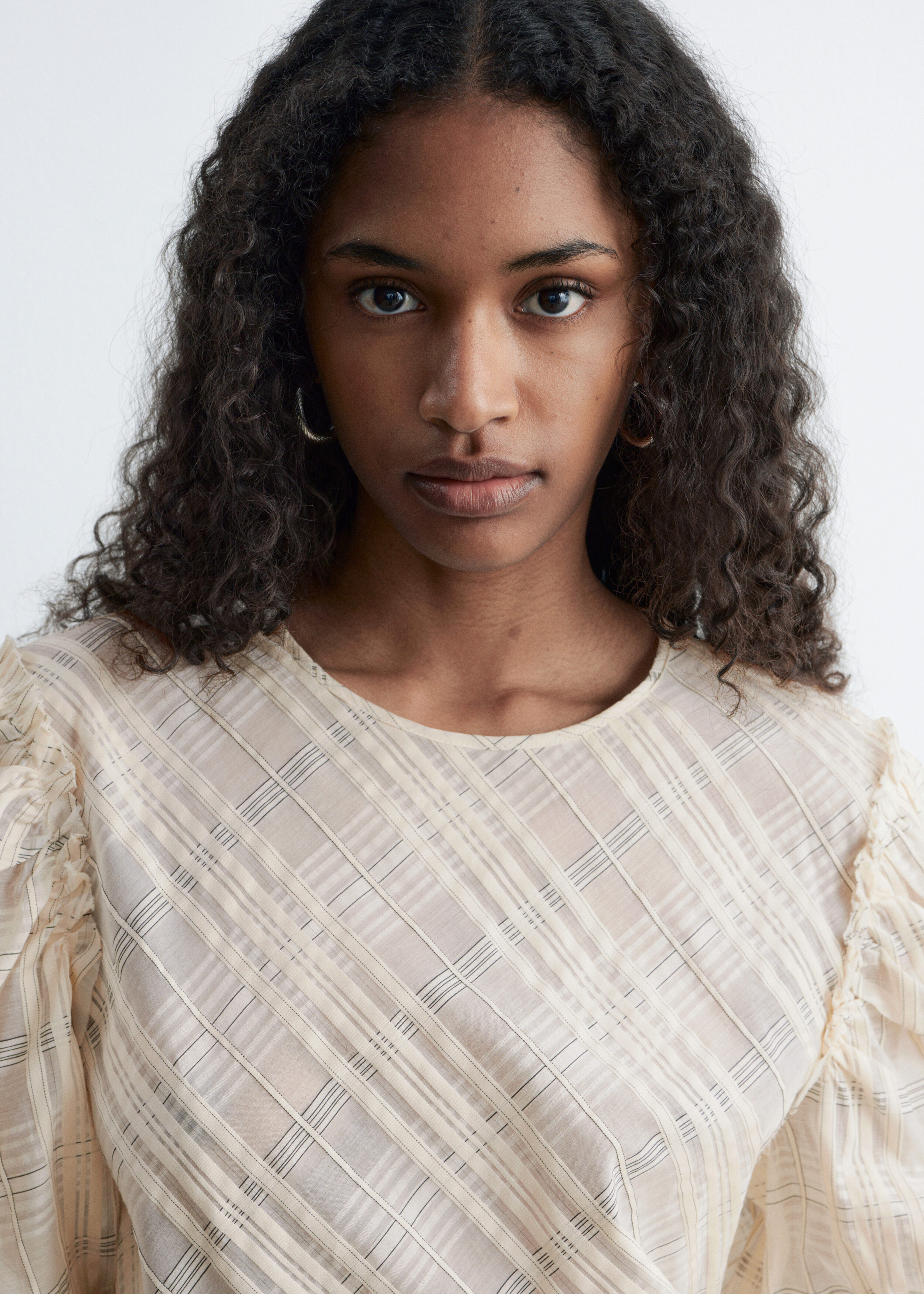 Balloon-Sleeve Jacquard Blouse - Beige/Tartan - & Other Stories US