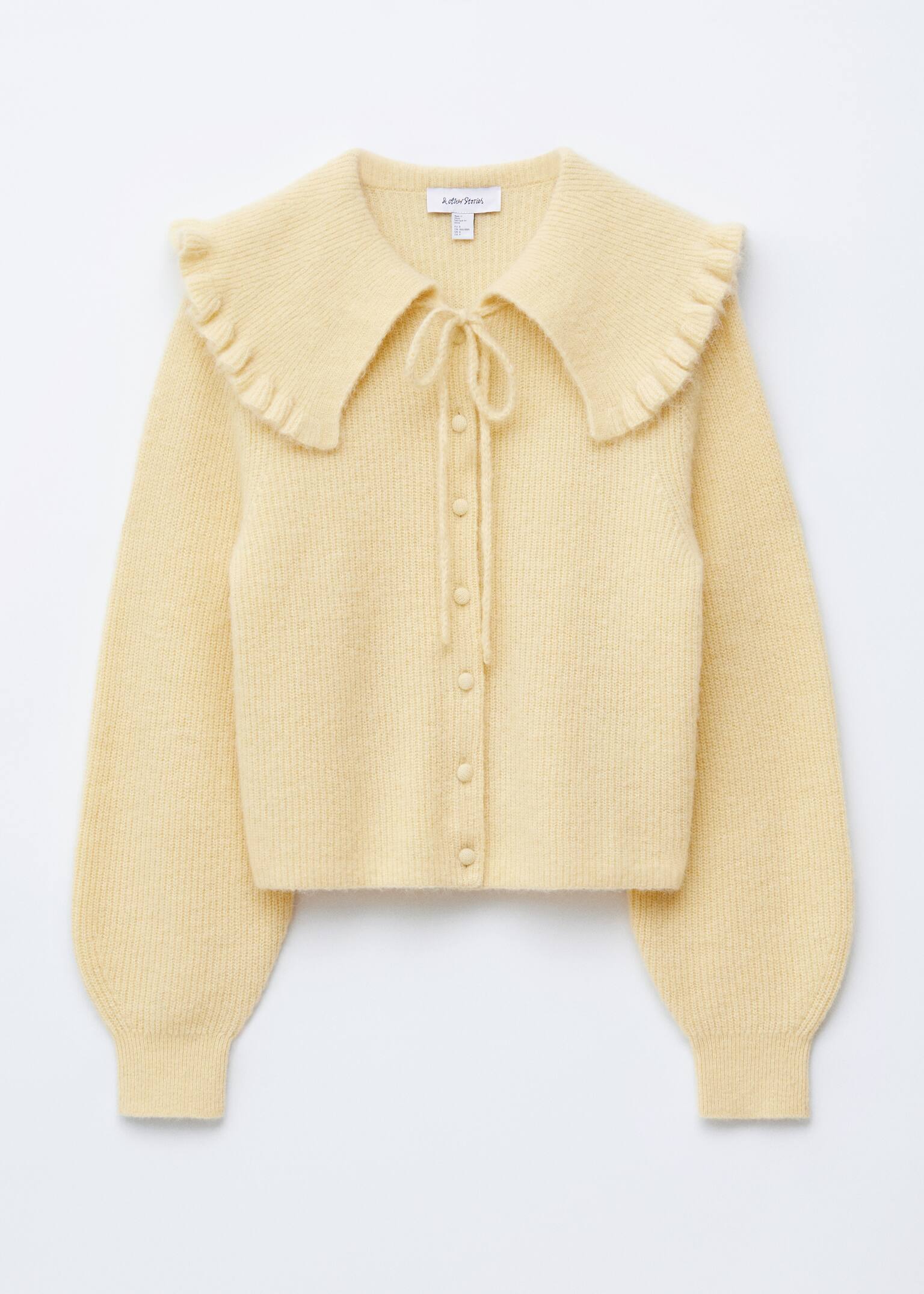 Alpaca-Blend Cardigan - Light Yellow/White - 2