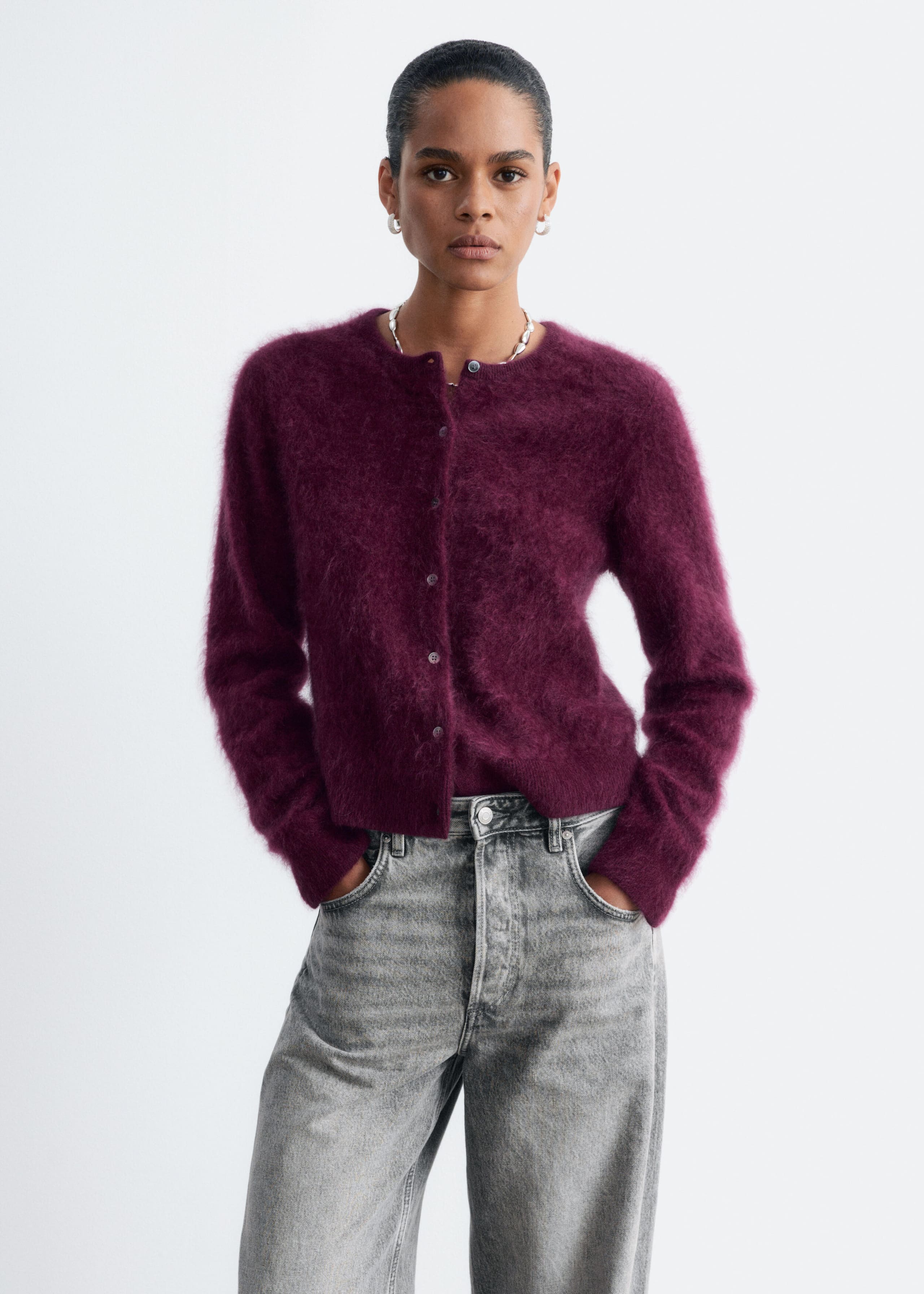 Strickjacke aus gebürstetem Kaschmir - Dunkelrot - Stillleben