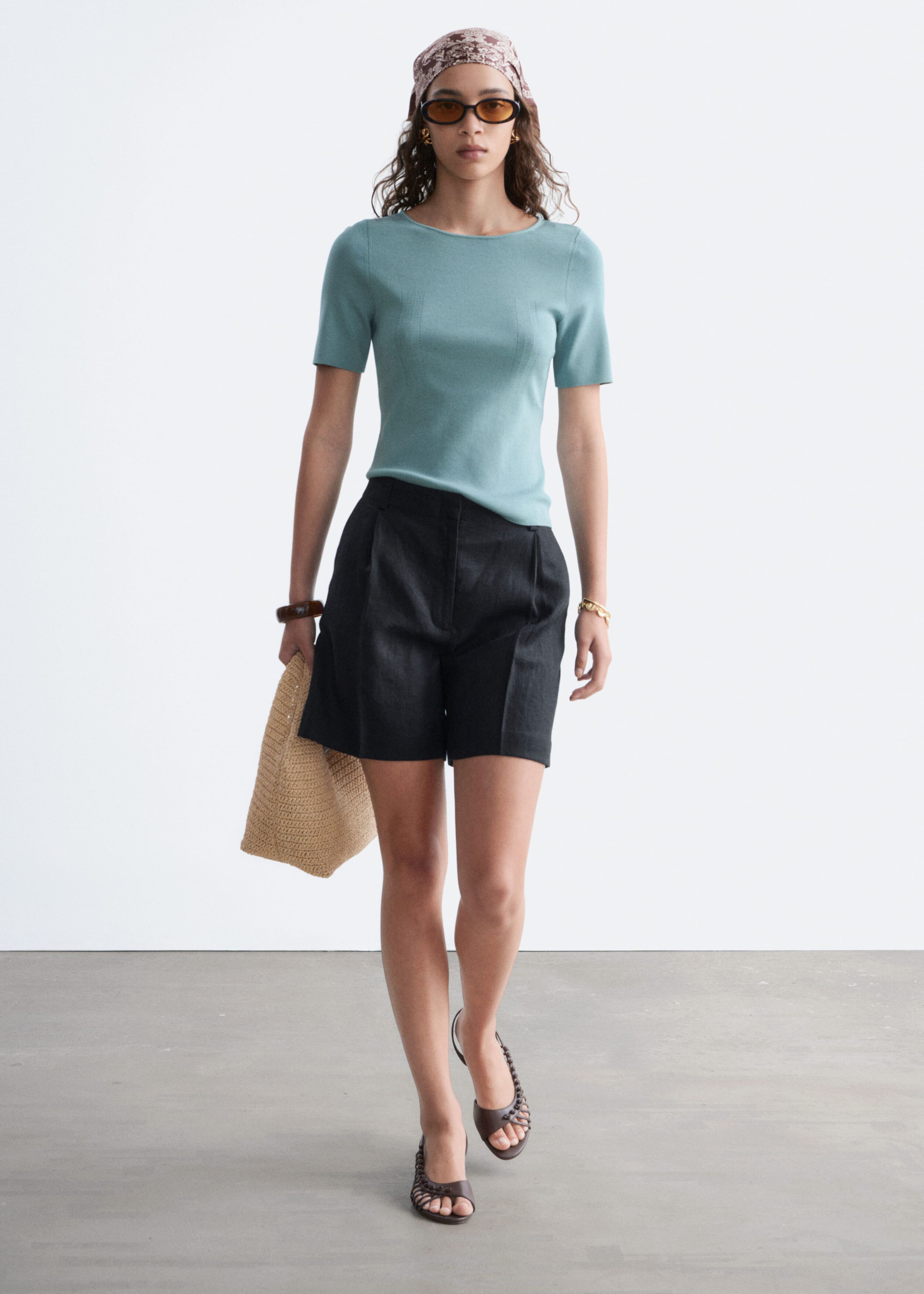 Slim Knitted T-Shirt - Bright Pink - Lookbook