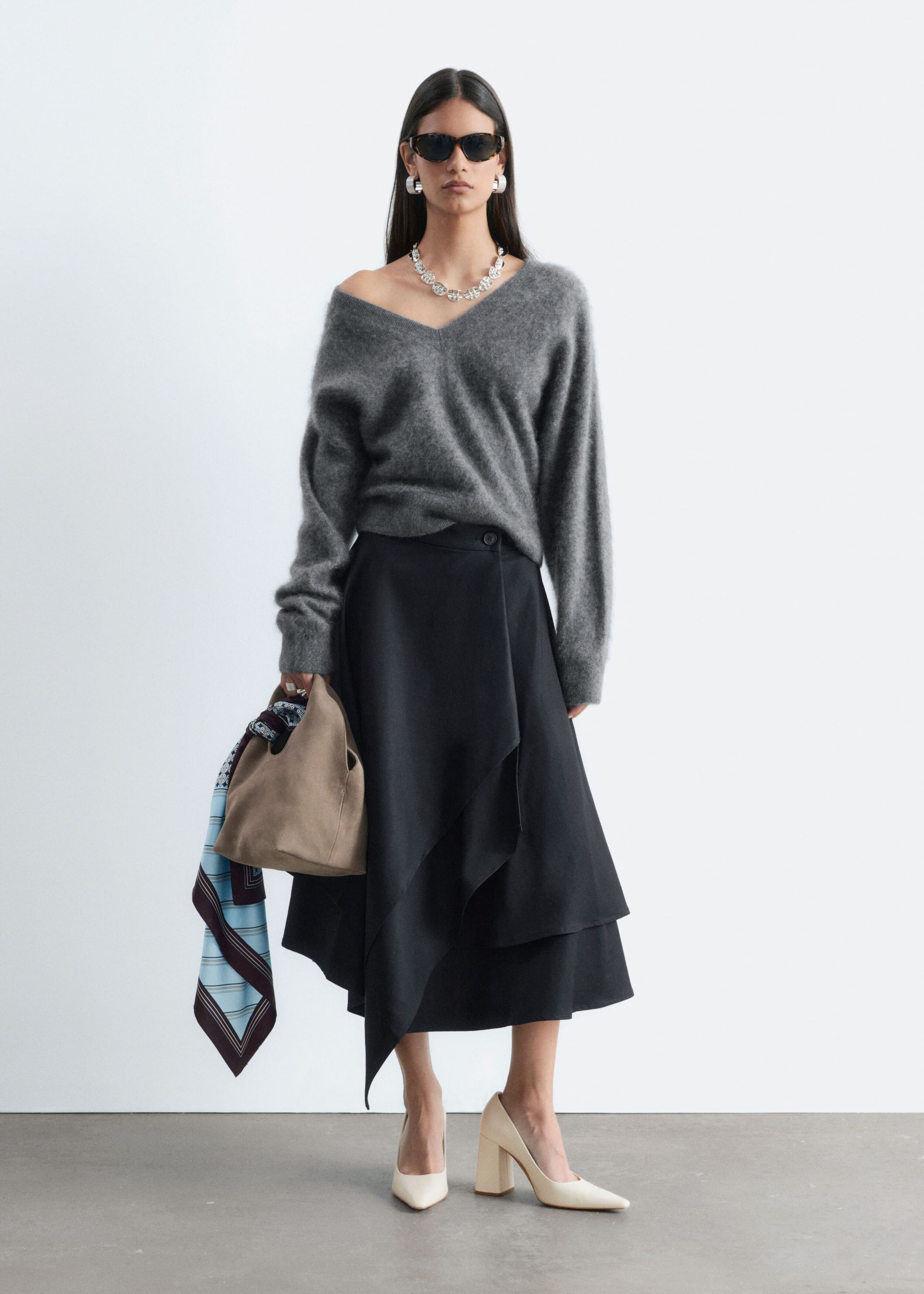 Double Layer Asymmetric Skirt - Black - Still Life