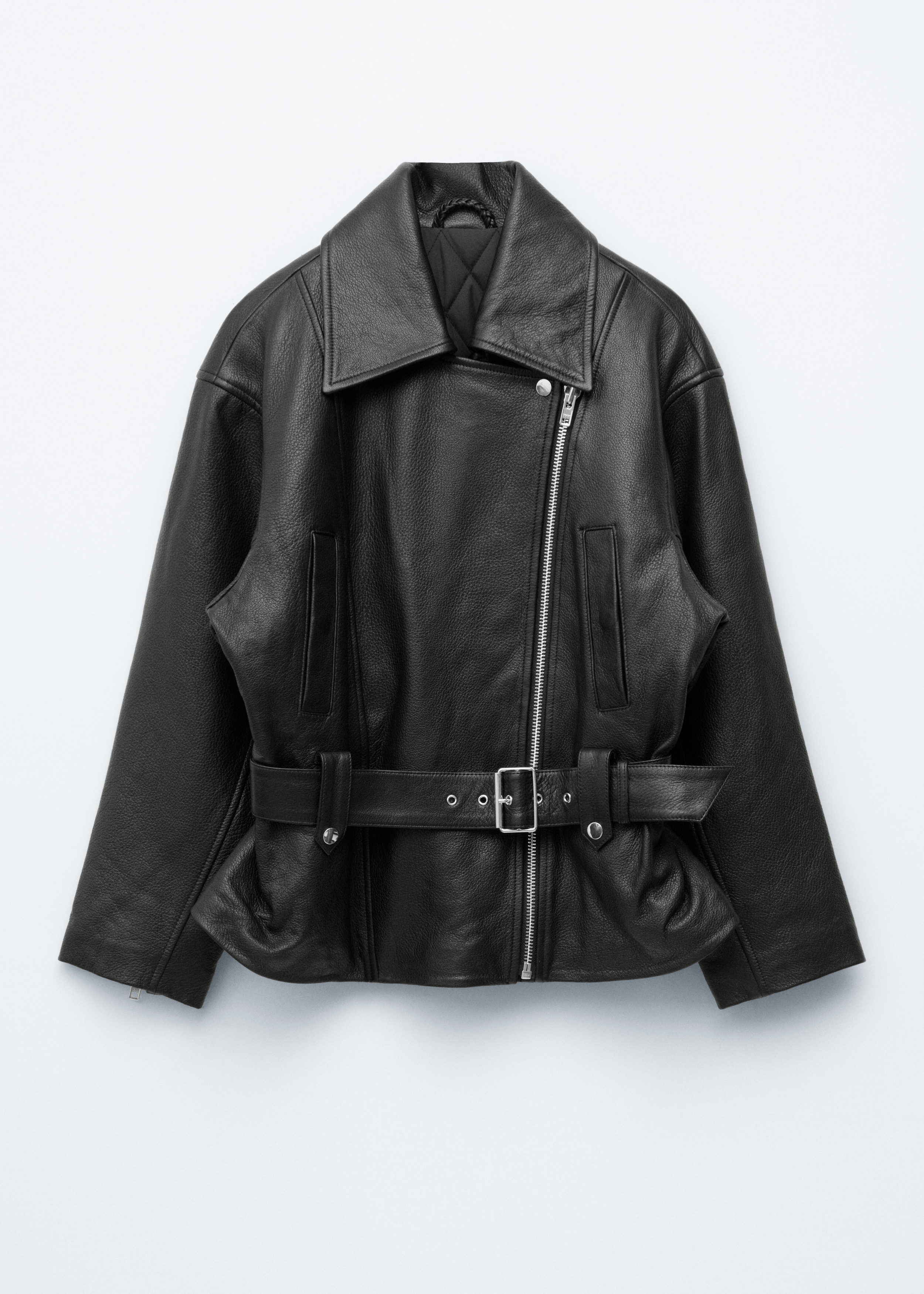 Belted Leather Biker Jacket