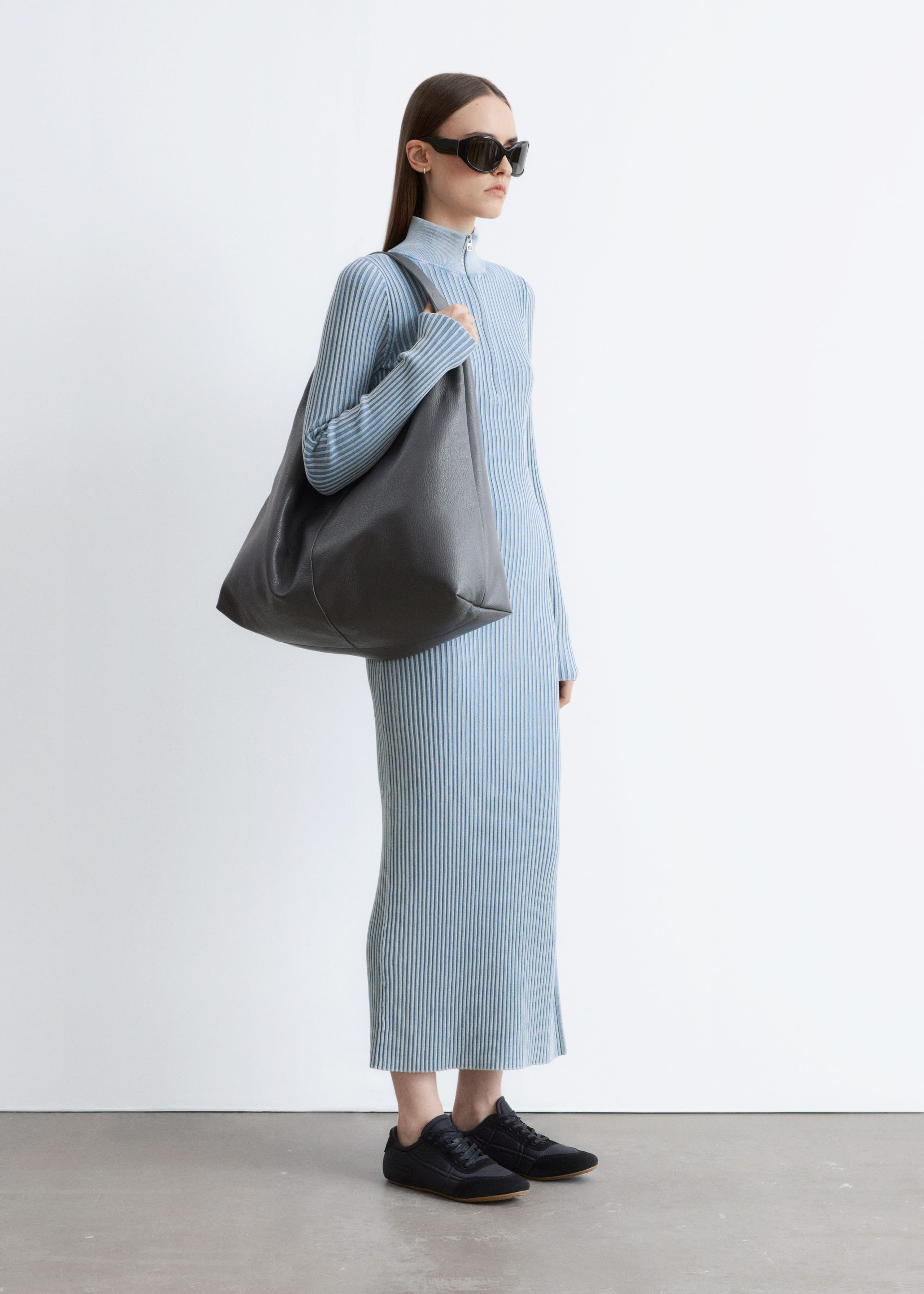 Image of Ribbed Zip-Up Maxi Dress