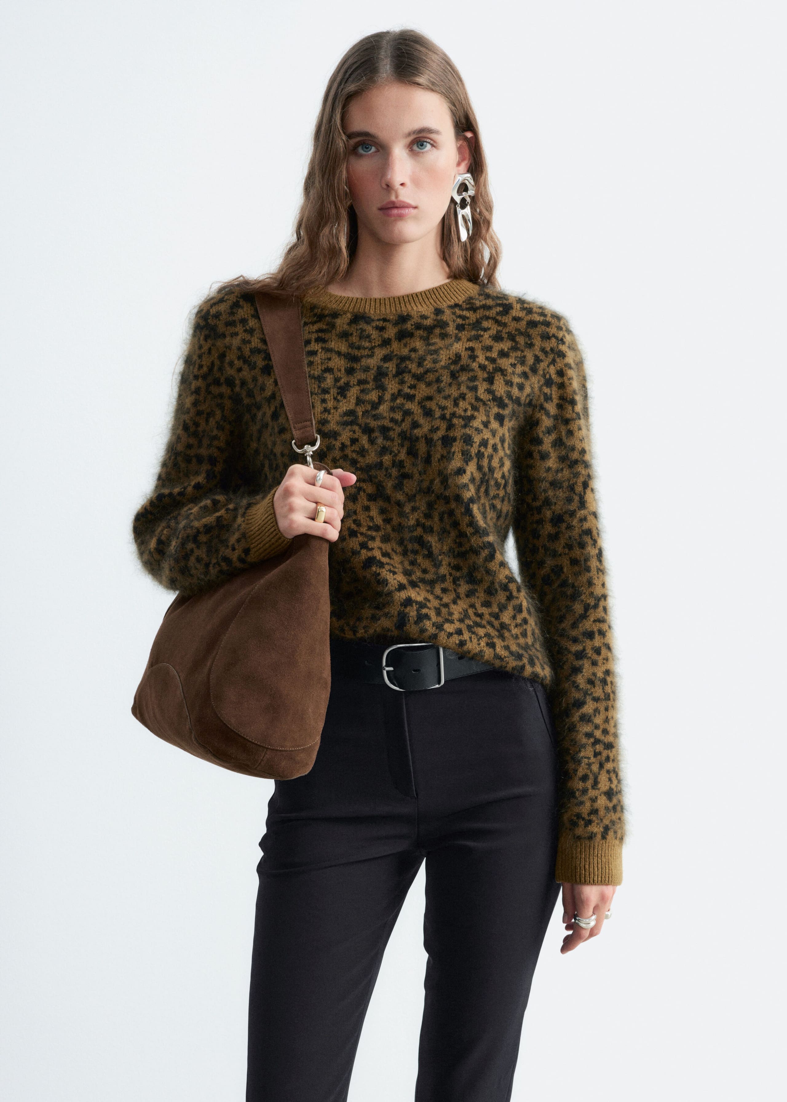 Pullover aus Merinowolle - Khaki/Leopardenmuster - Lookbook