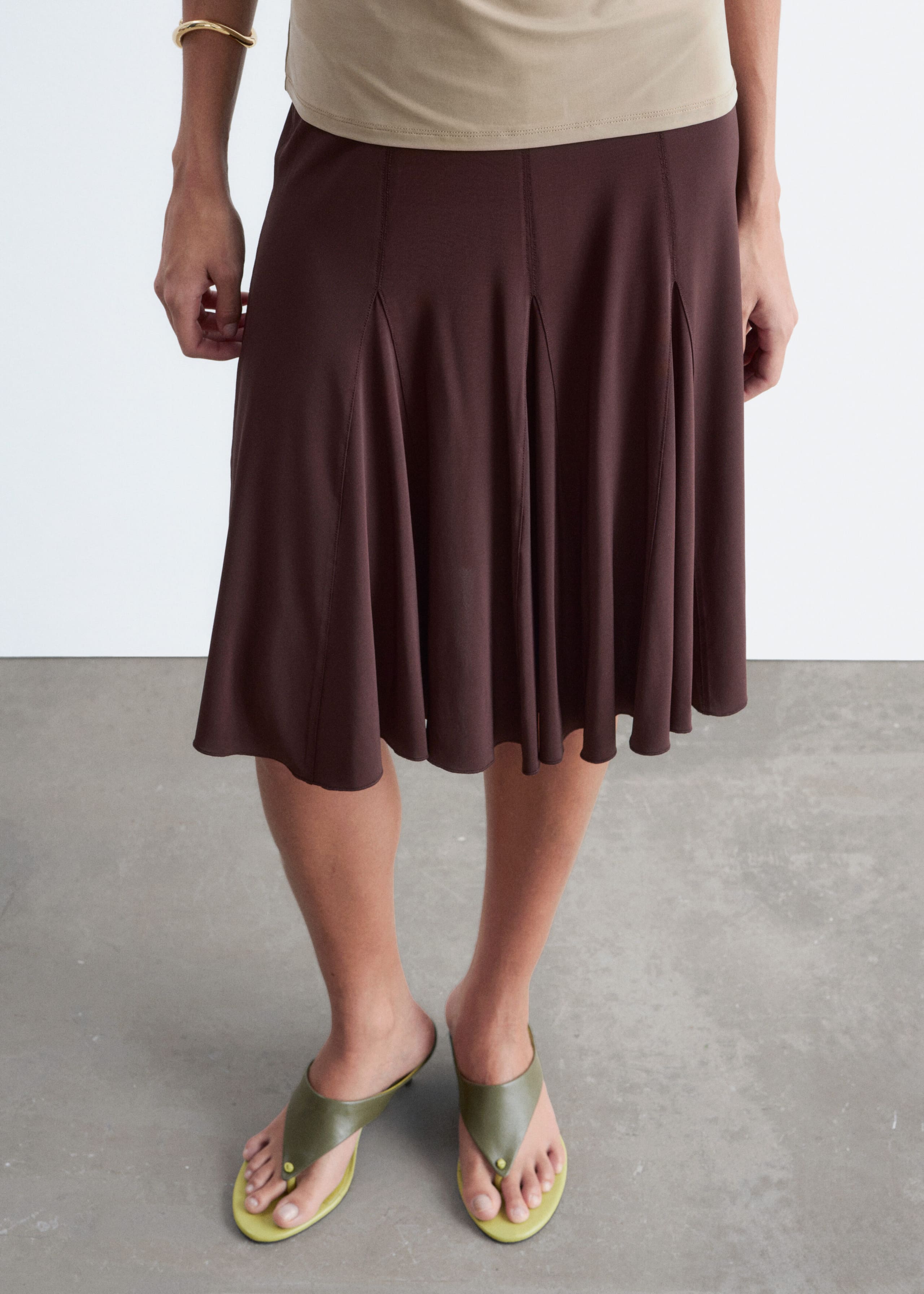 Knee-length A-line Skirt - Dark Brown - Lookbook