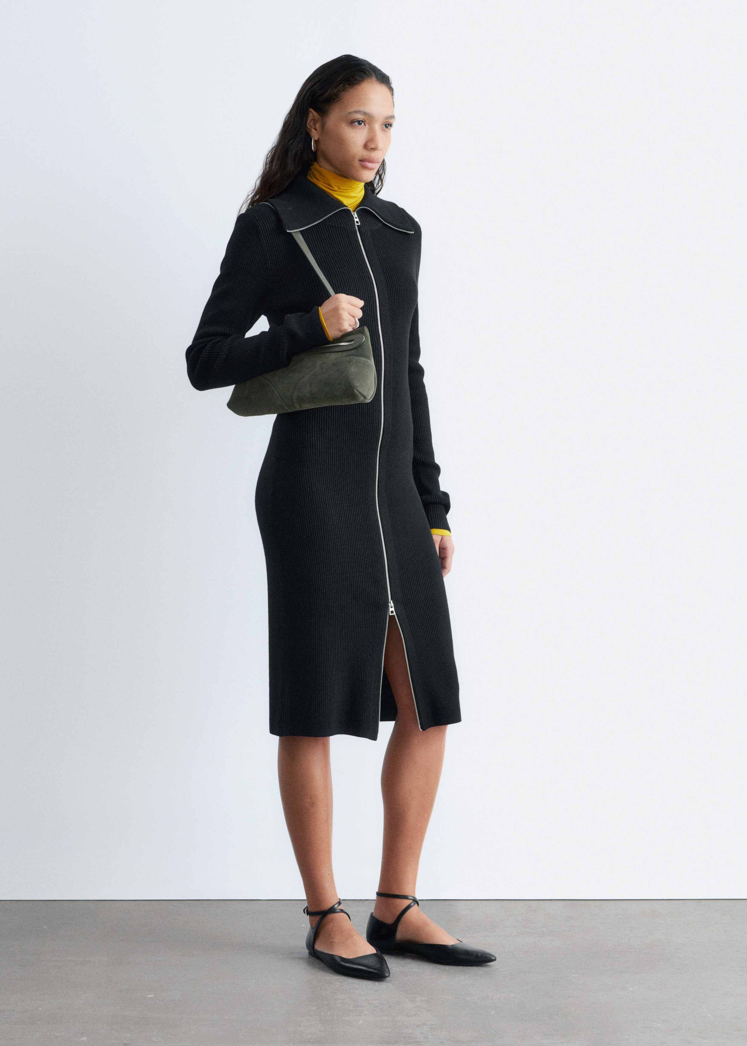 Ribbed Zip-Front Midi Dress - Black - & Other Stories US