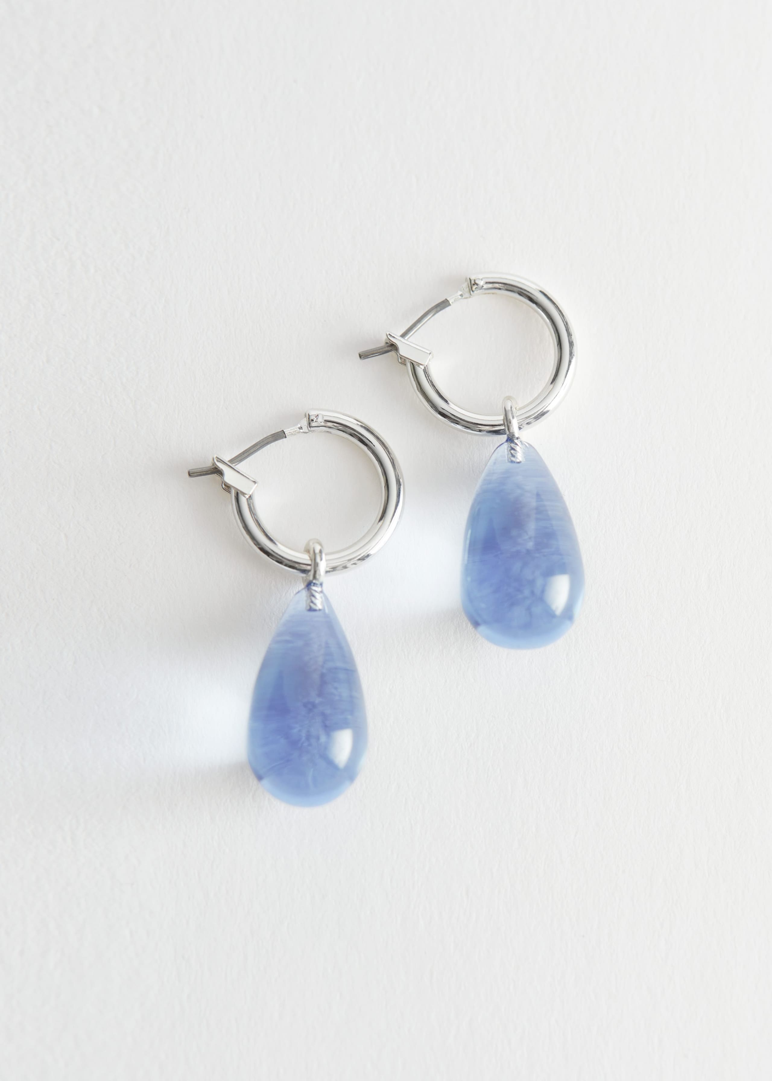 Glass Droplet Mini Hoop Earrings - Blue - Still Life