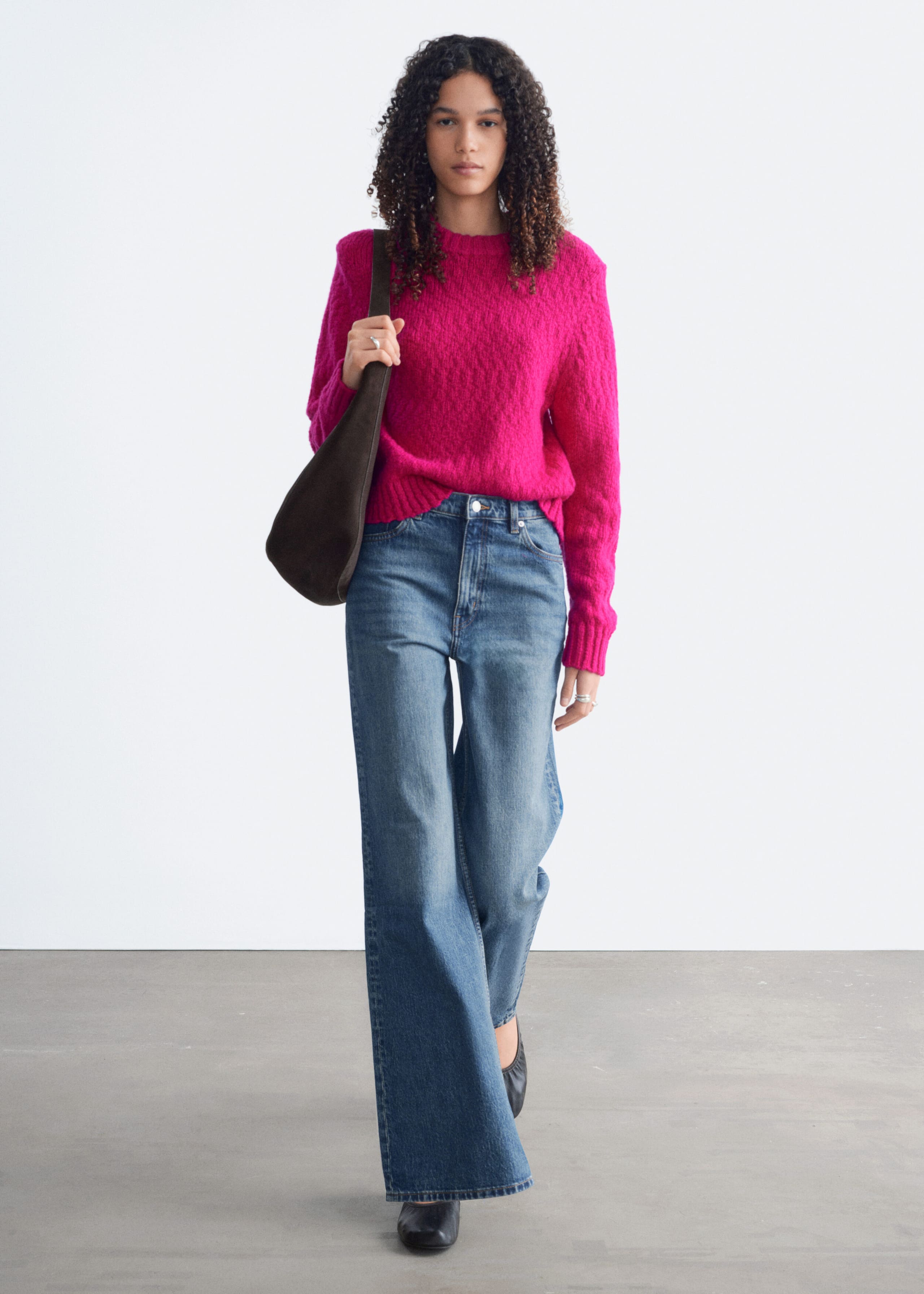Wool-Cotton Bouclé Jumper - Dark pink - Lookbook
