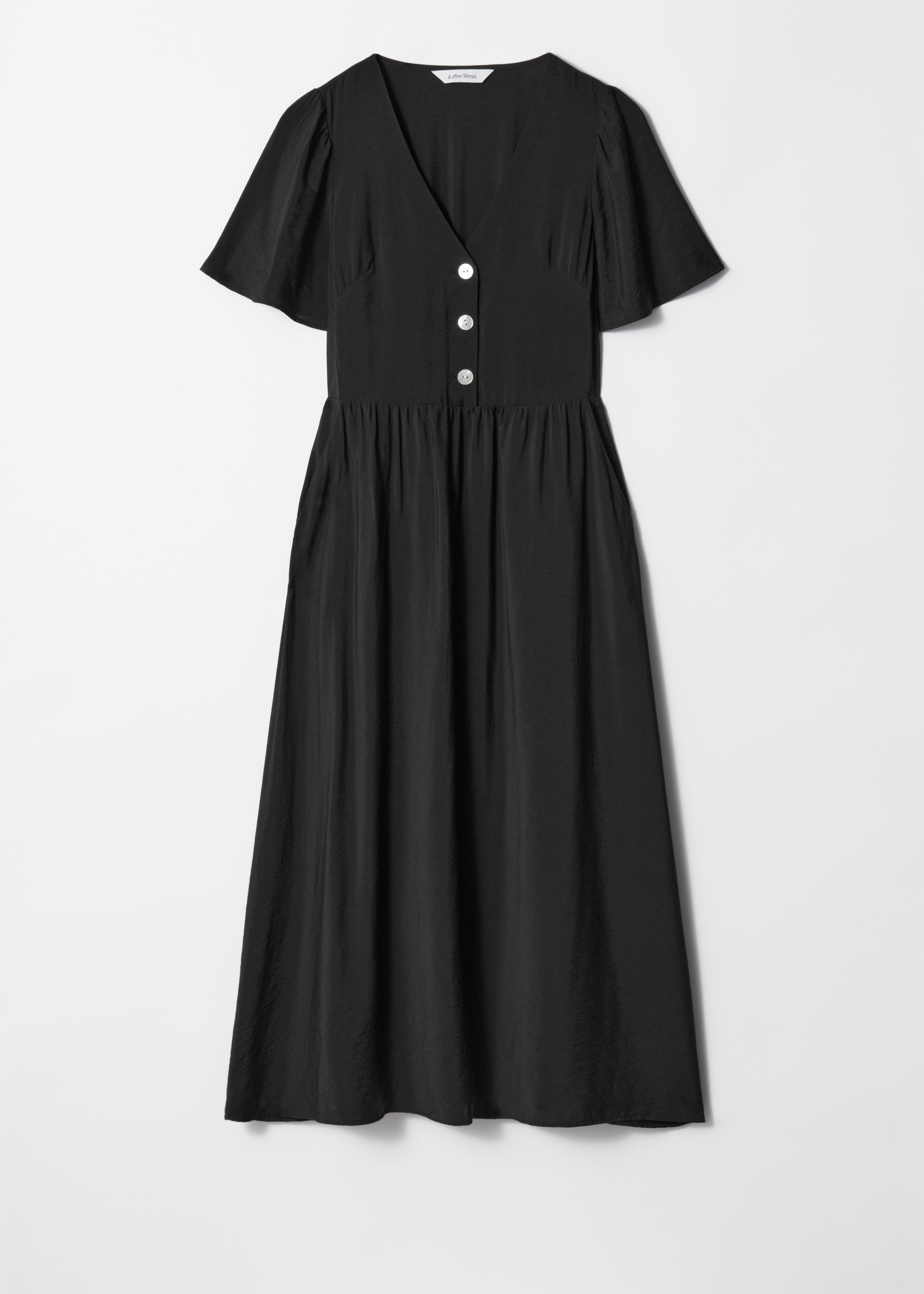 Abito midi con scollo a V - Nero/Stampa blu navy/Blu a pois