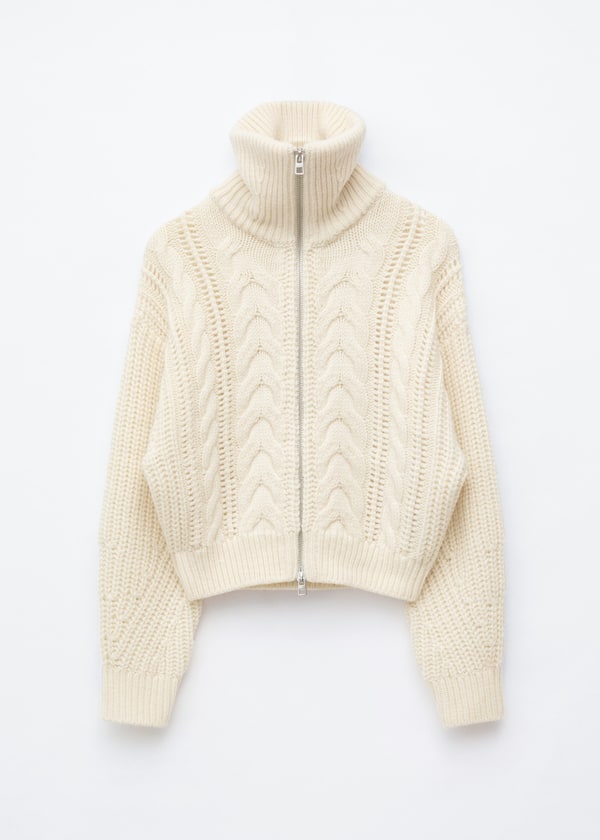 Cardigan in lana con lavorazione a trecce - Bianco sporco