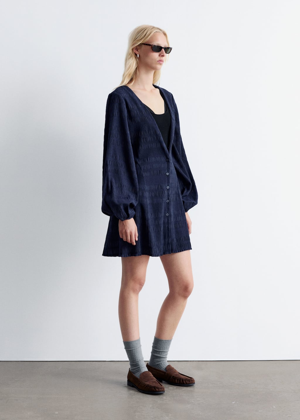 Image of Smocked Balloon-Sleeve Mini Dress