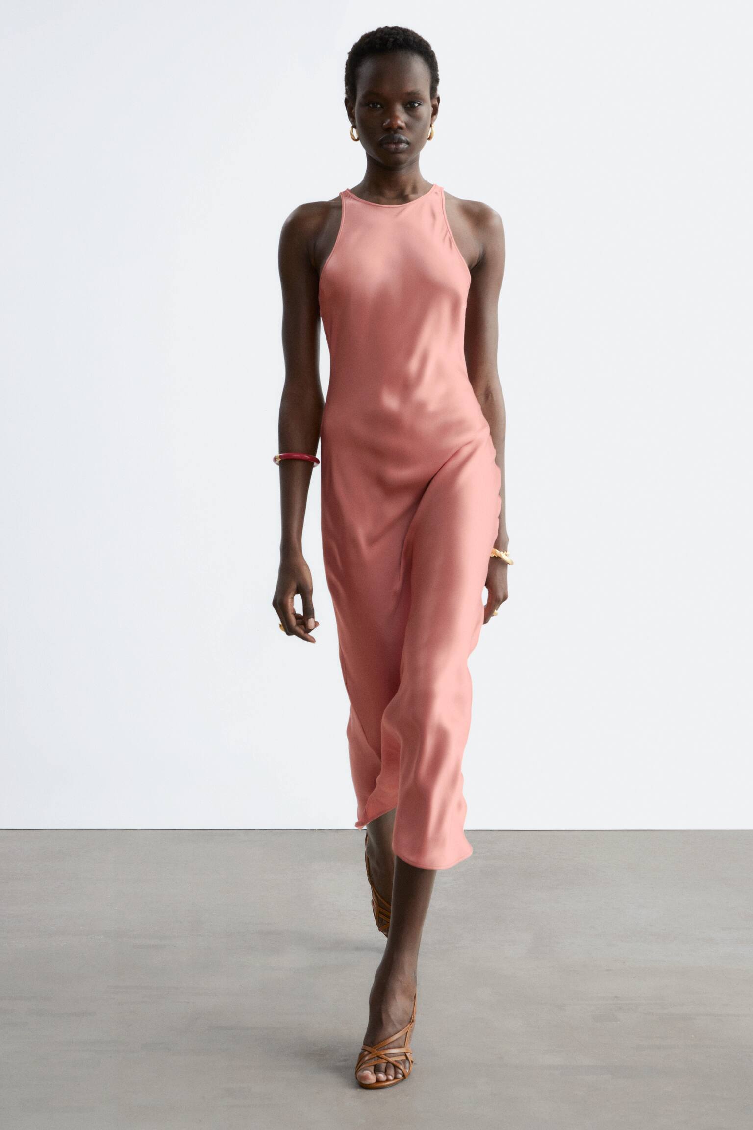 Sleeveless Satin Midi Dress - Warm Taupe/Champagne/Dark Red/Dark Blue/Dark Brown/Dark Pink/Khaki Green - 1