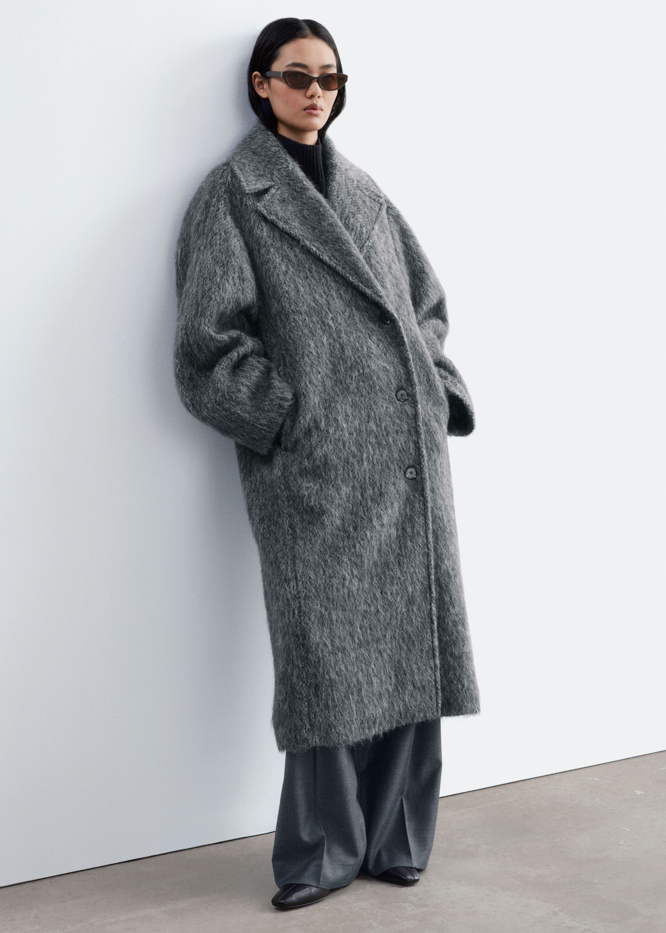 Brushed Wool-Blend Coat Grey Melange