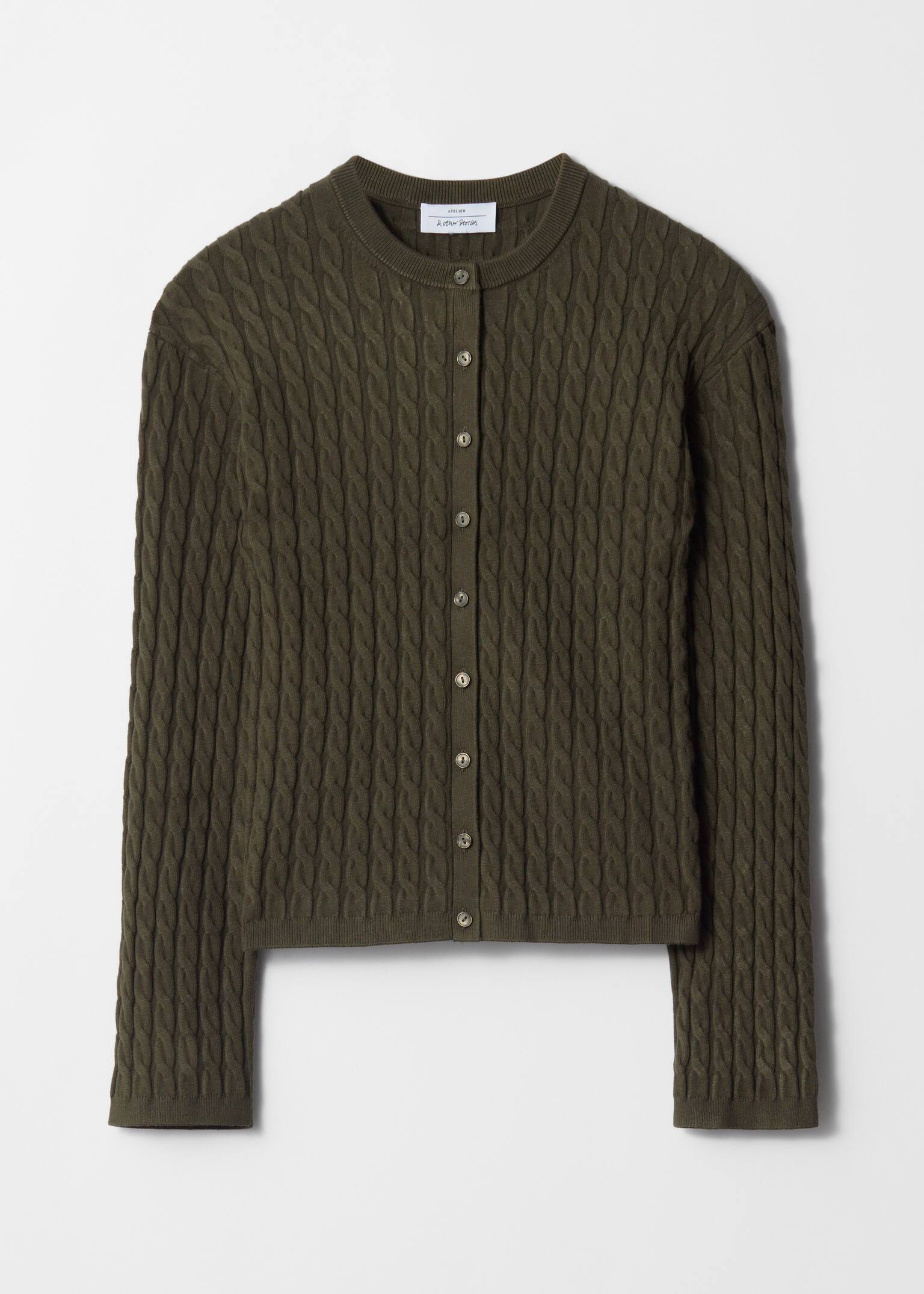 Cable-Knit Cardigan - Khaki/White