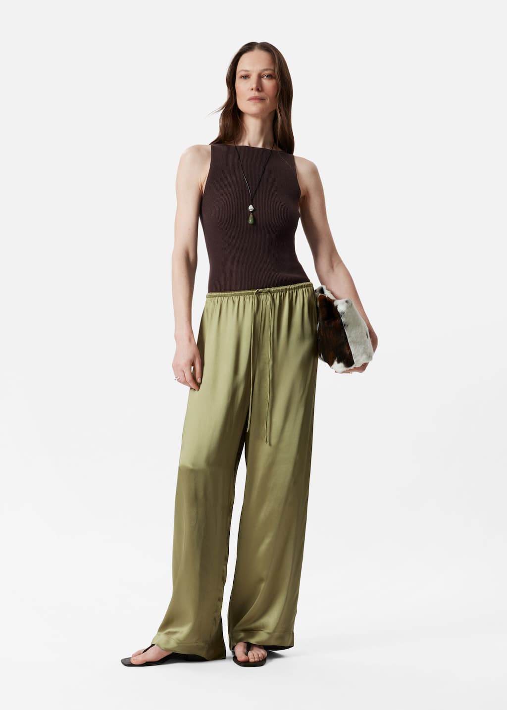 Image of Pantalon en satin à cordon de serrage