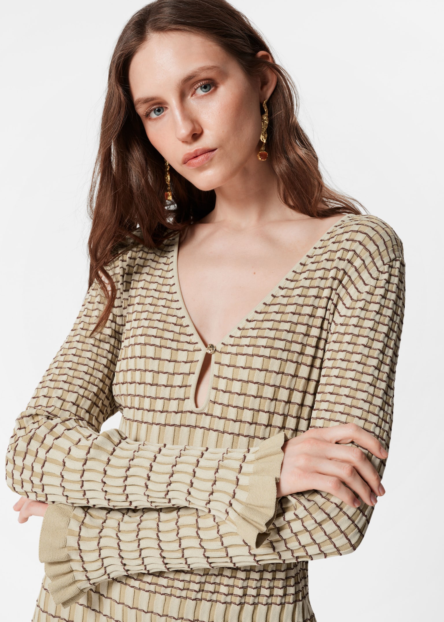 Orecchini lunghi con cristalli - Oro/Arancione
