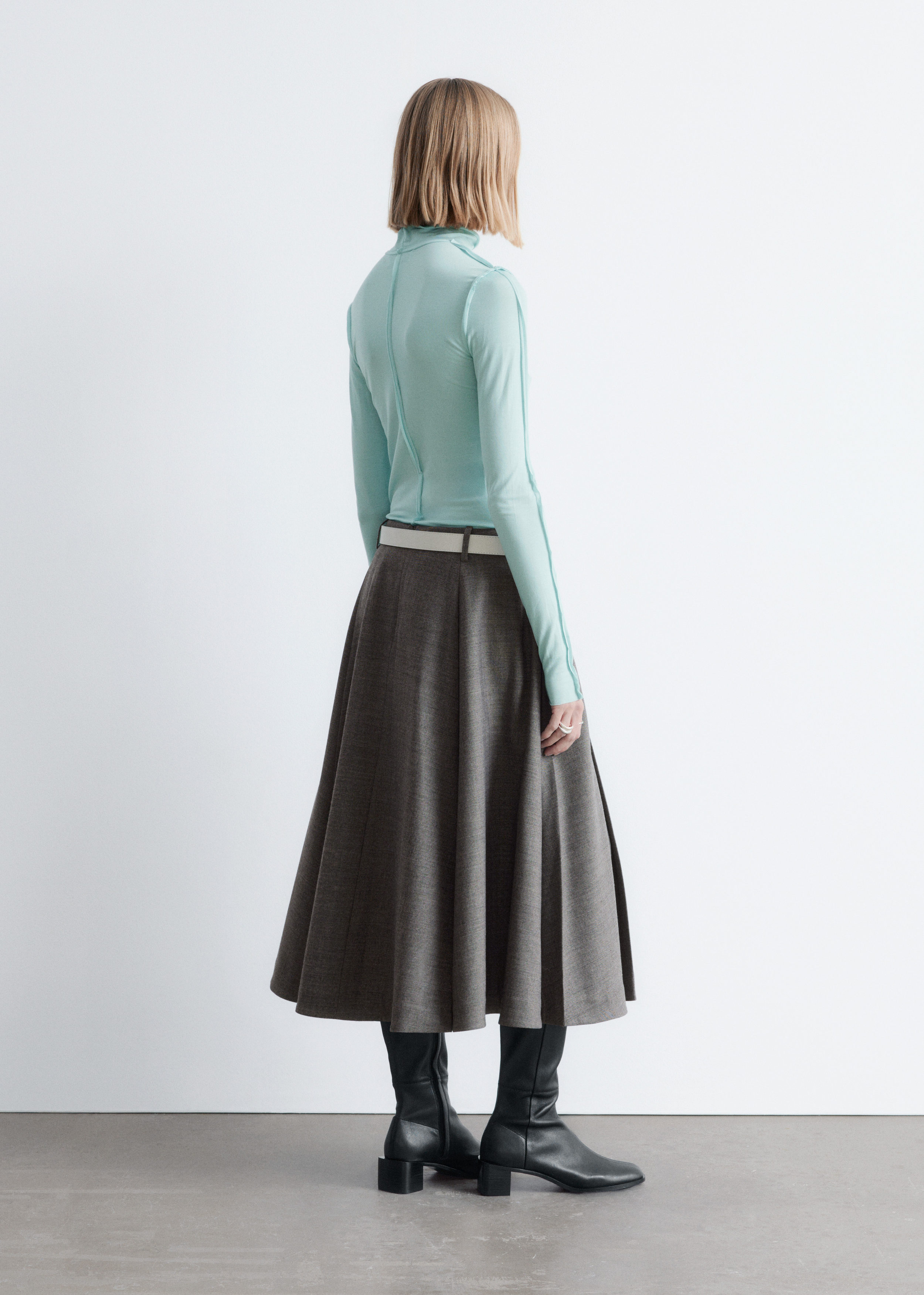 Short-Sleeve Mock-Neck Top - Grey/Green Checked - & Other Stories GB