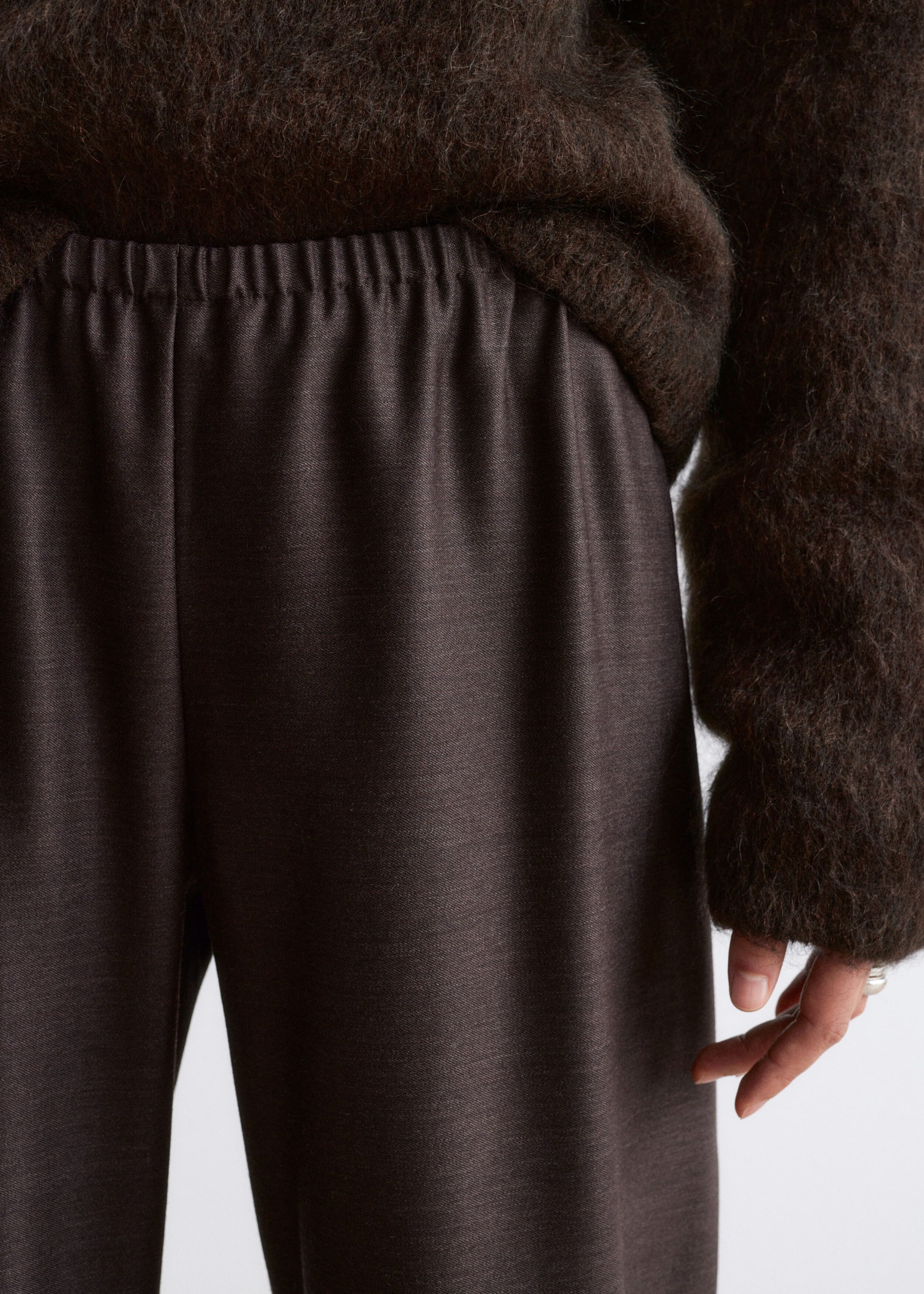 Pull-On Wool Trousers Dark Brown