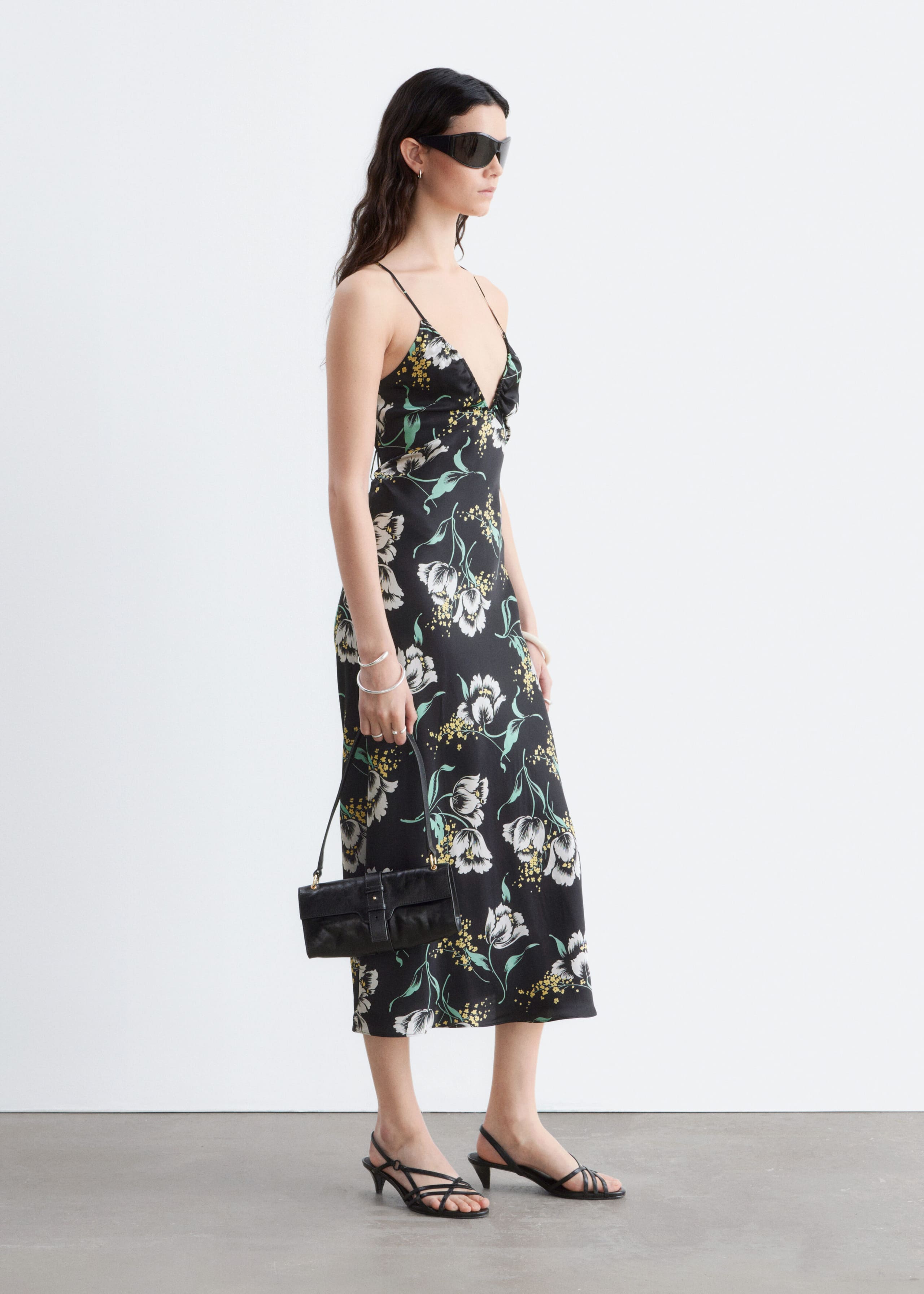 Satin Slip Midi Dress - Pink Floral - Lookbook