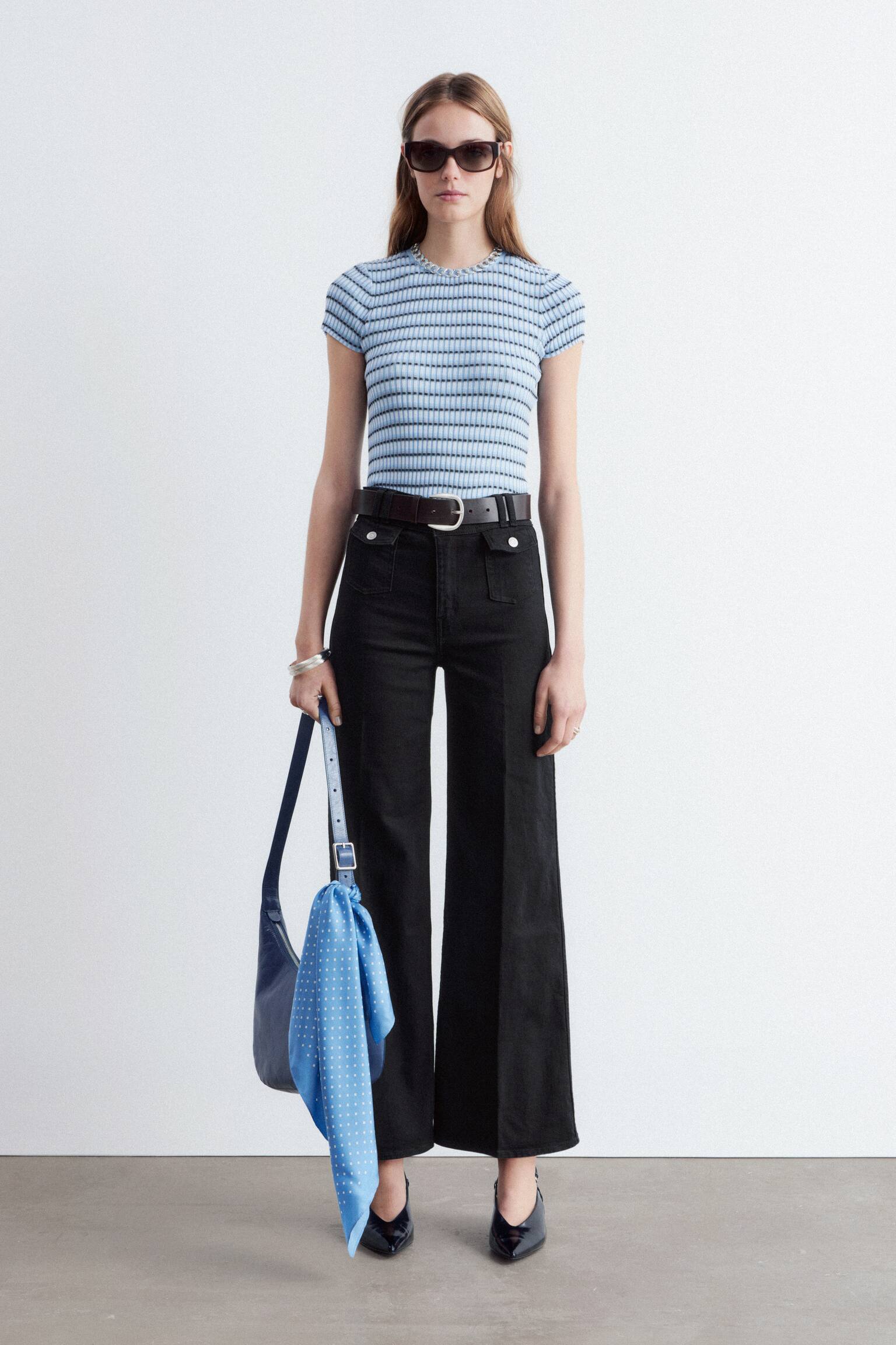 Vaqueros acampanados con pliegues marcados - Negro/Azul medio lavado - 3