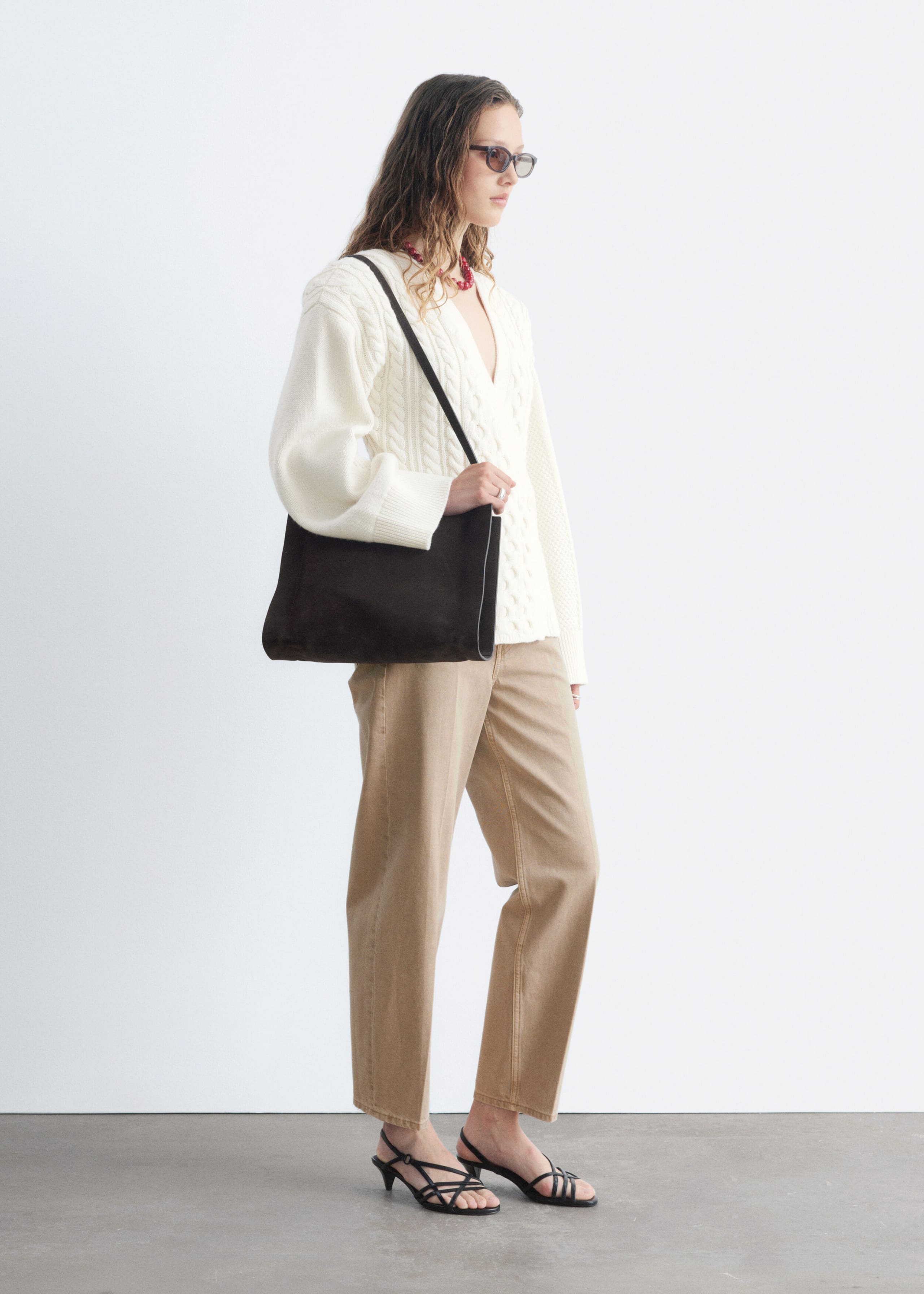 Wool-Cotton Cable Knit Cardigan - White - Lookbook