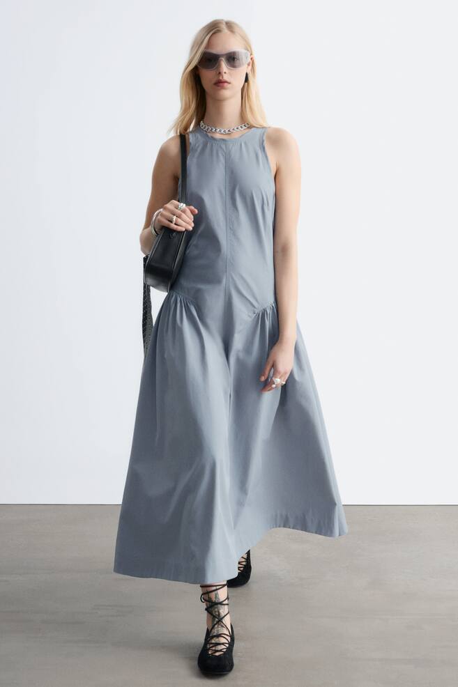 Robe midi évasée - Gris clair/Noir - 1