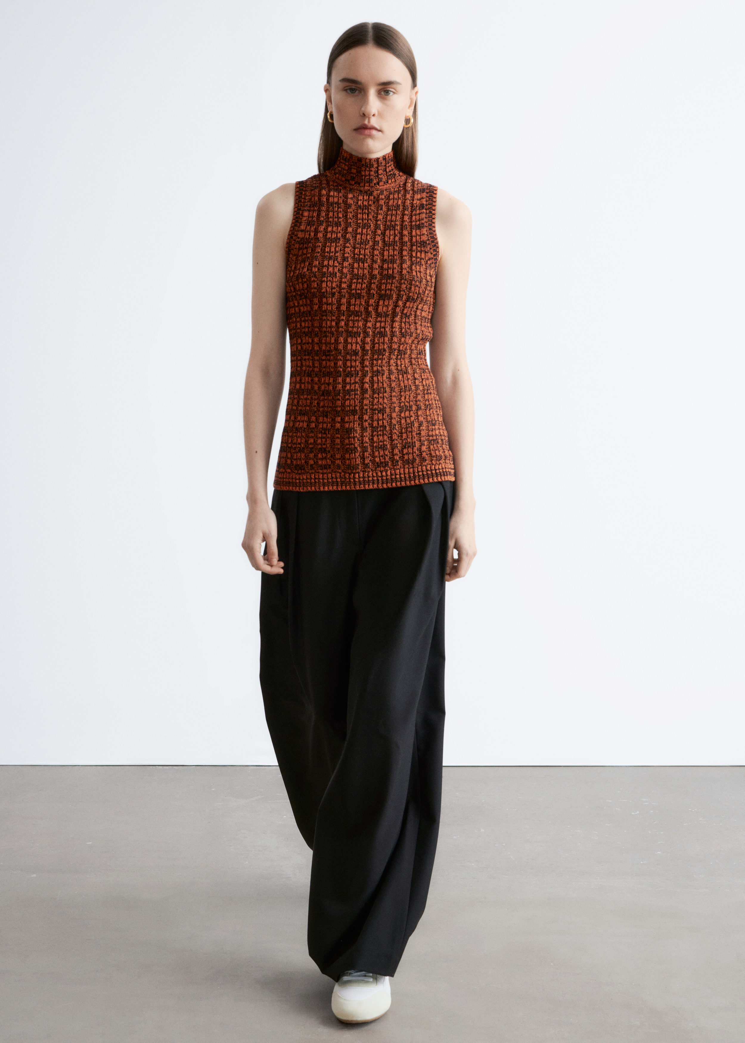Knitted Sleeveless Turtleneck Top - Orange/Black - & Other Stories US