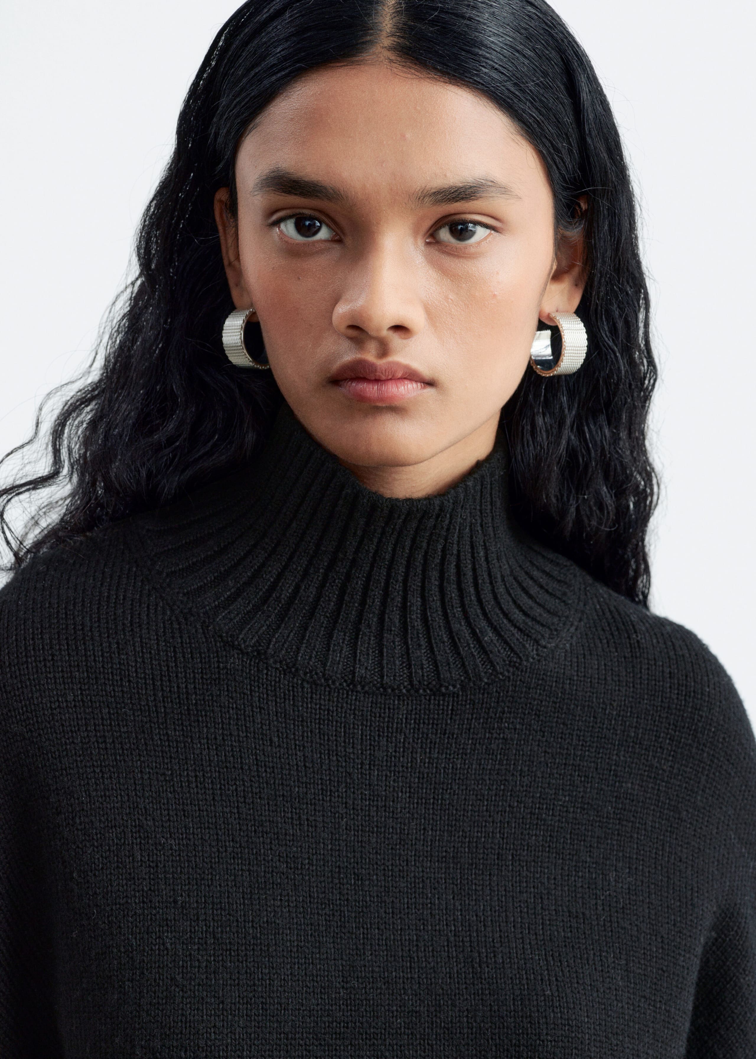 Oversized Wool Turtleneck Jumper - Black - Lookbook