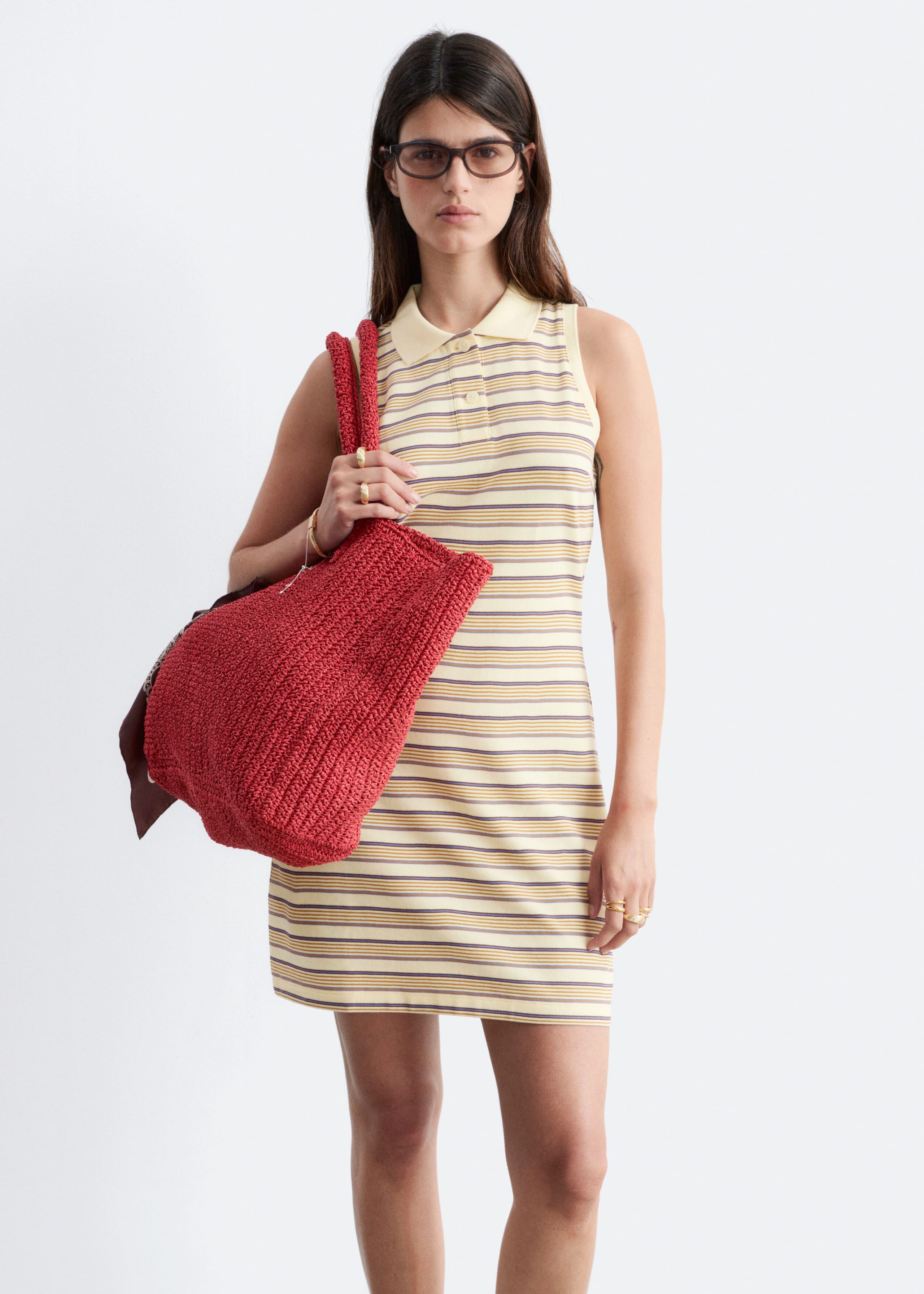 Image of Striped Cotton Mini Polo Dress