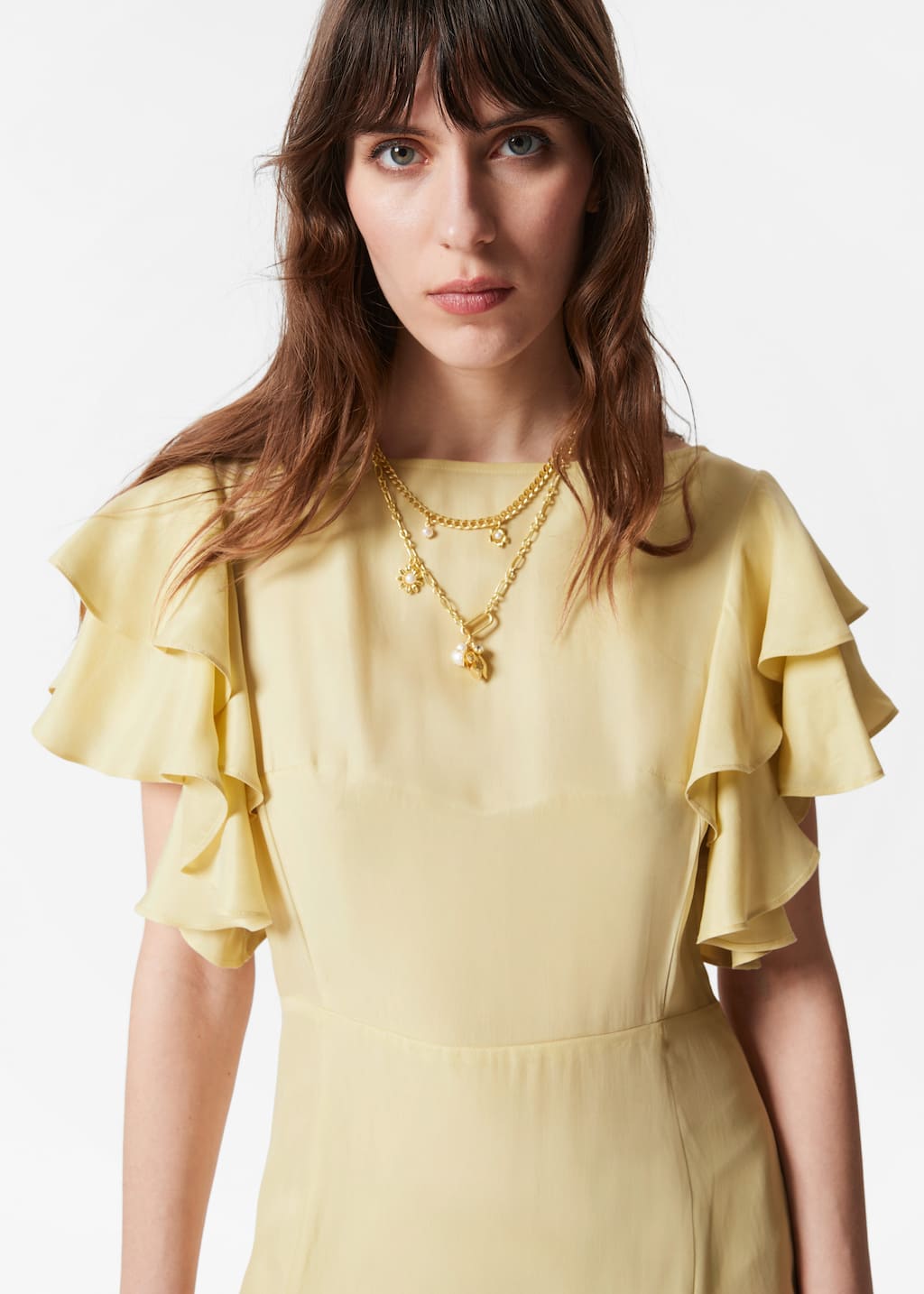 Image of Maxikleid aus Satin mit Volants