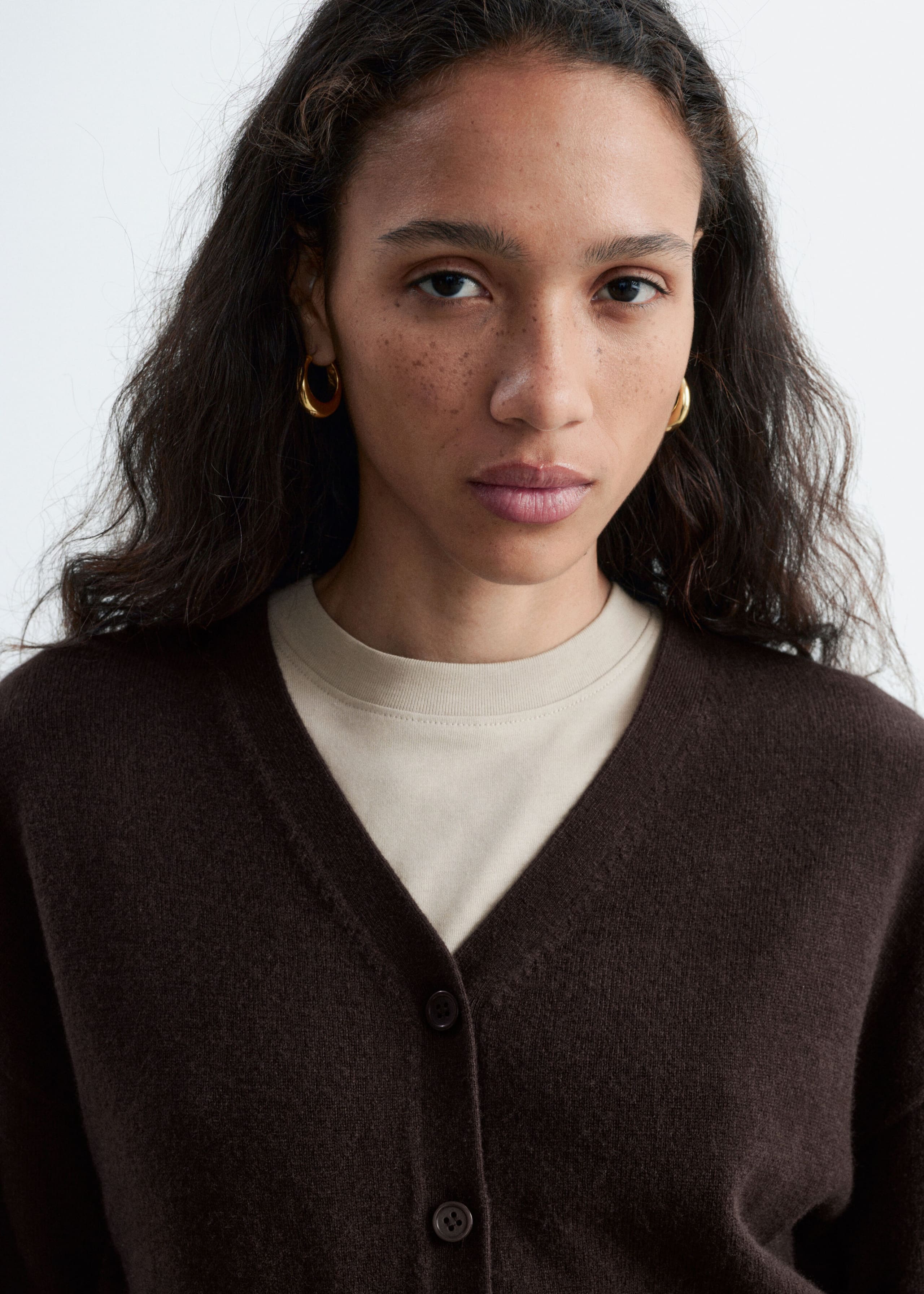 Wool Corset Rib Cardigan - Dark Brown - Lookbook