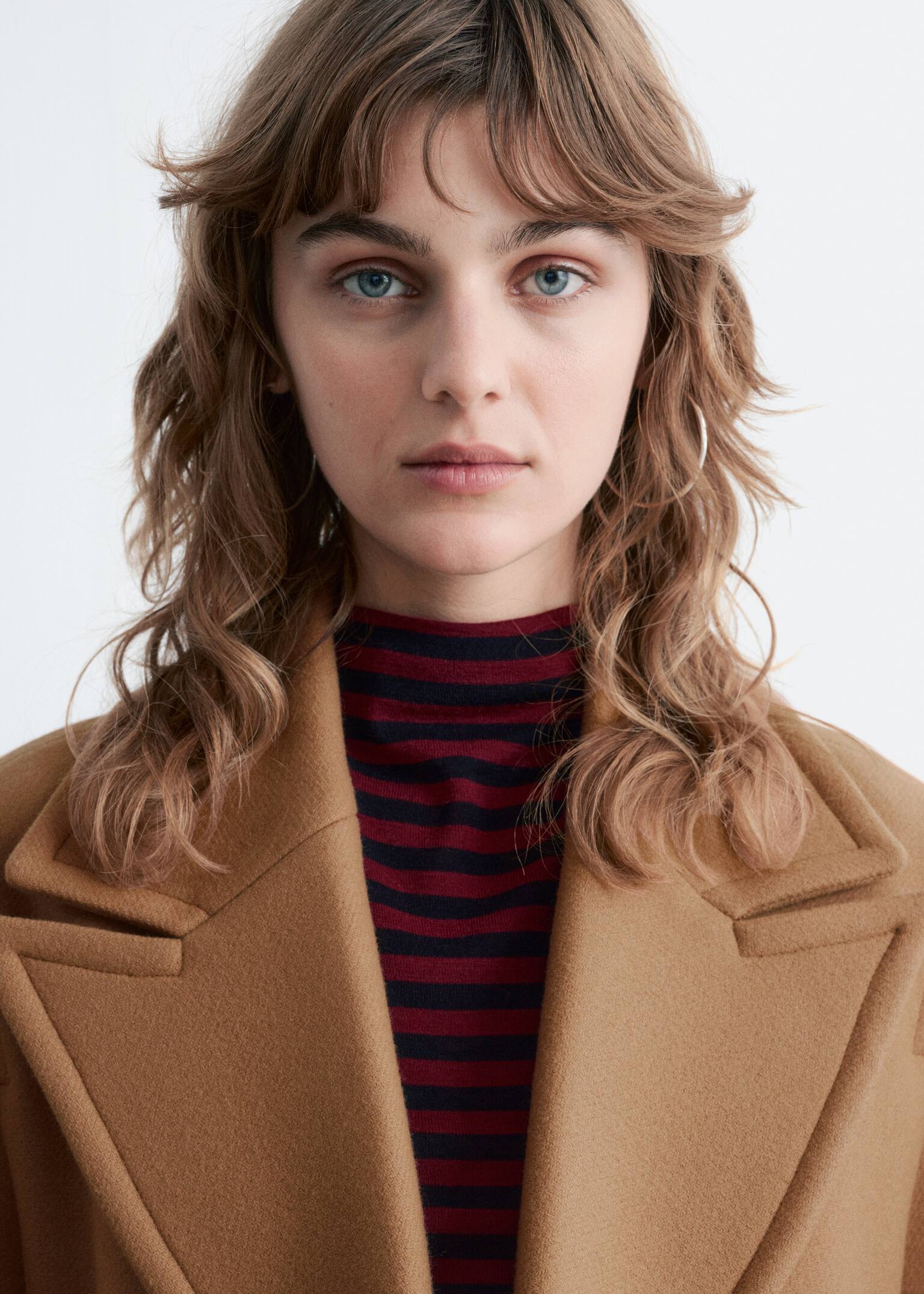 Tailored Wool Pea Coat - Dark Beige/Navy - 4