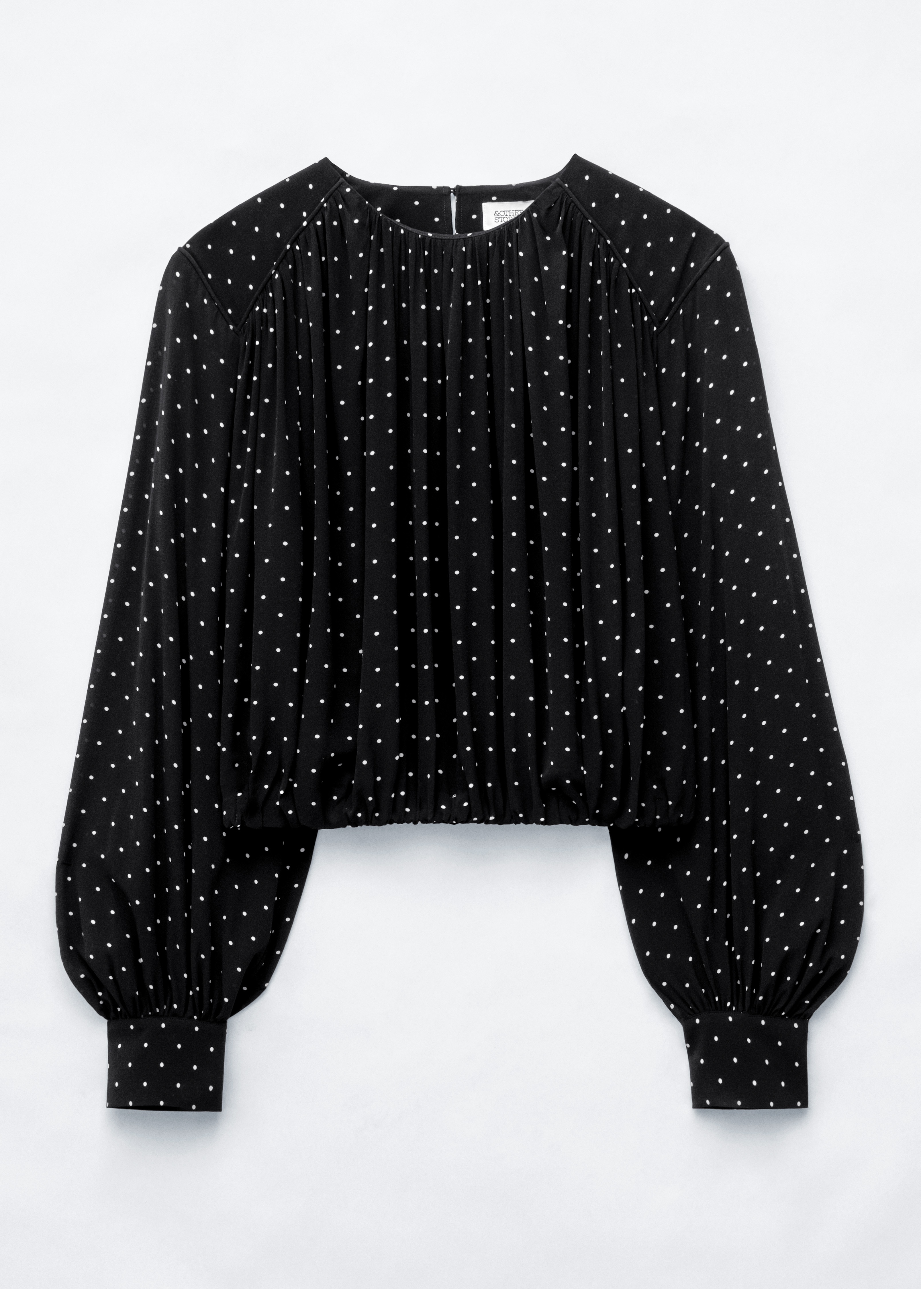 Bluse mit Raffungen - Schwarz/Weiß gepunktet/Rosa