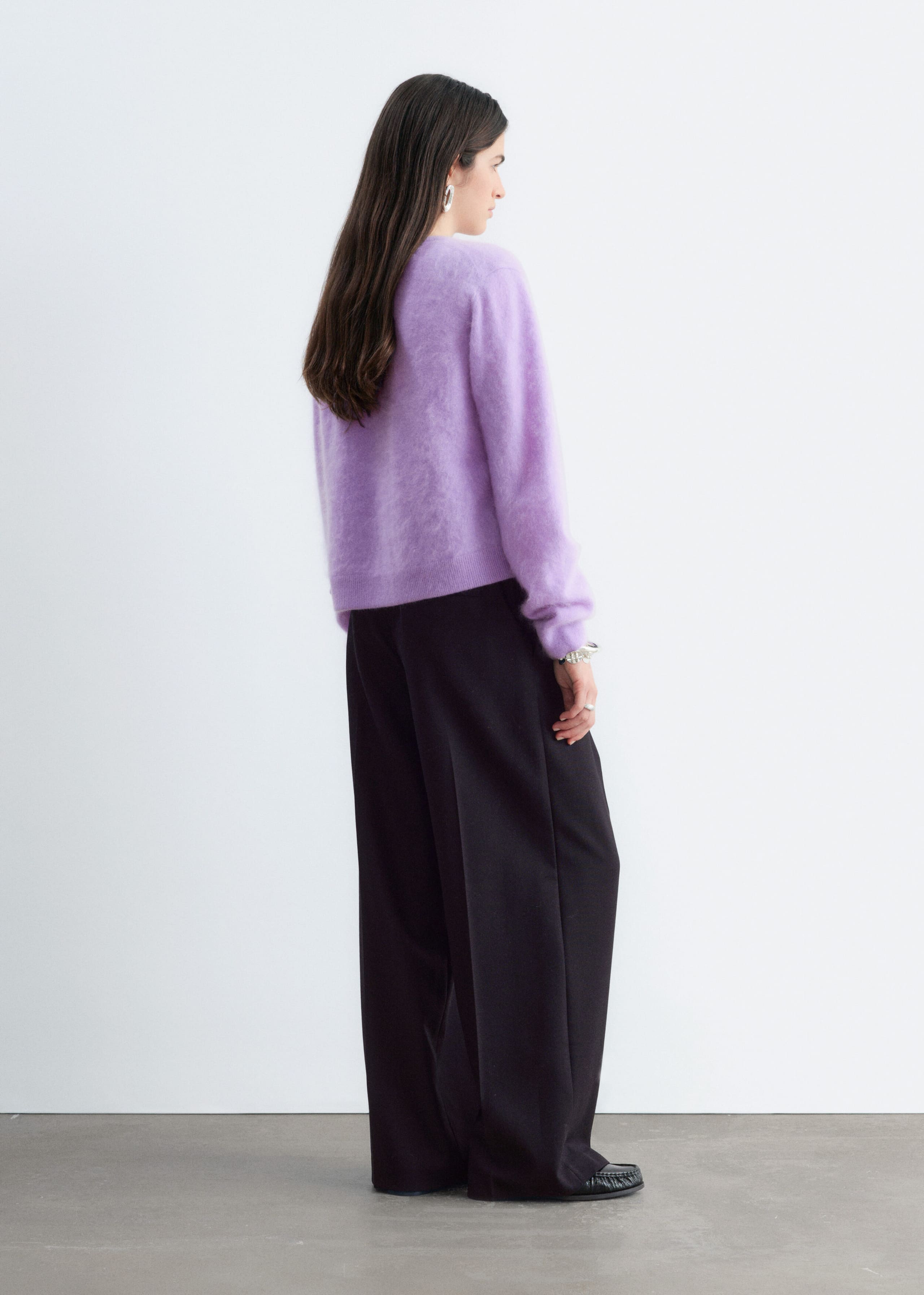 Brushed Cashmere Cardigan - Grey - Lookbook