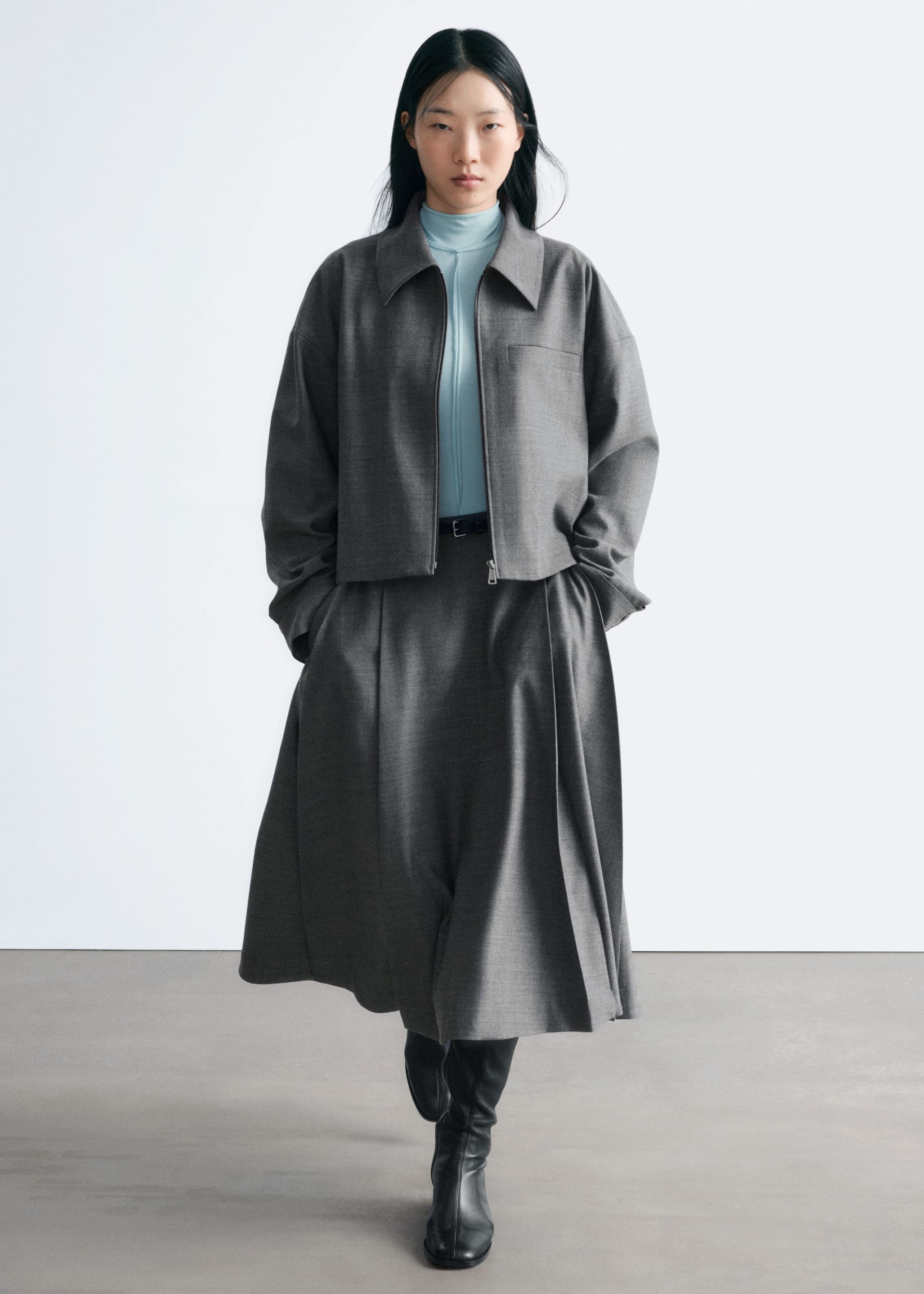 Image of Pleated Wool Midi Skirt